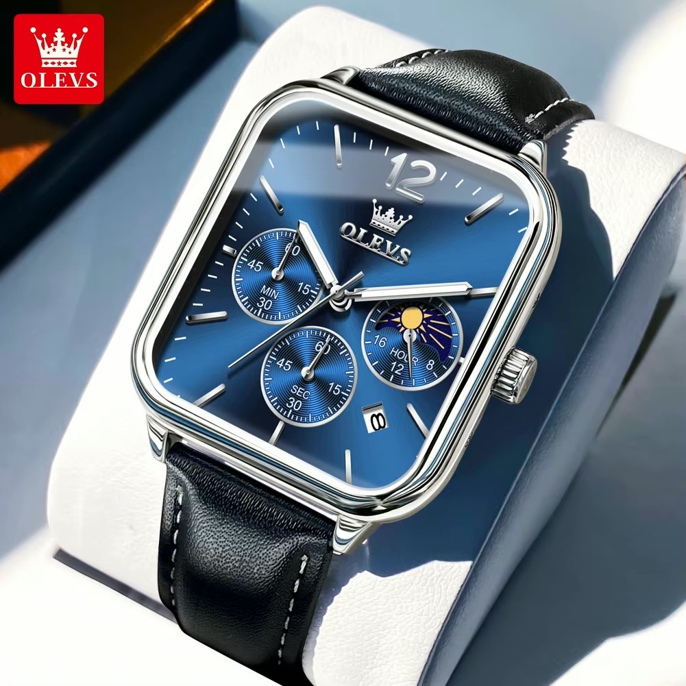 OLEVS 9914 Gents belt Watch- Blue Dial- Silver Bezel- Black Belt- TF Code OL977BM_img_8