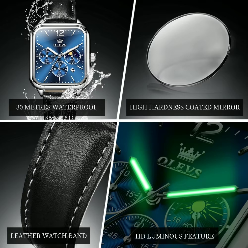 OLEVS 9914 Gents belt Watch- Blue Dial- Silver Bezel- Black Belt- TF Code OL977BM_img_9