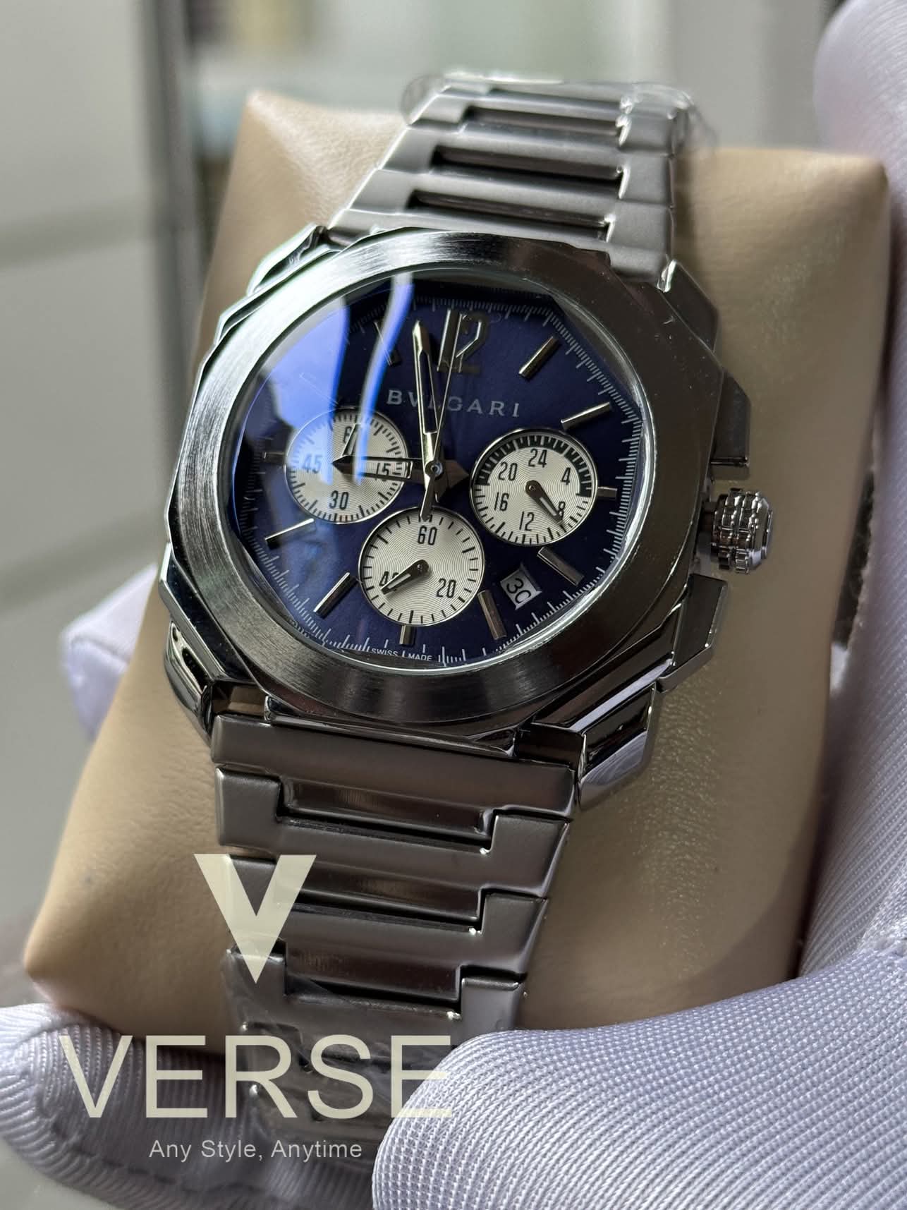 Bvlgari chain blue dial white sub