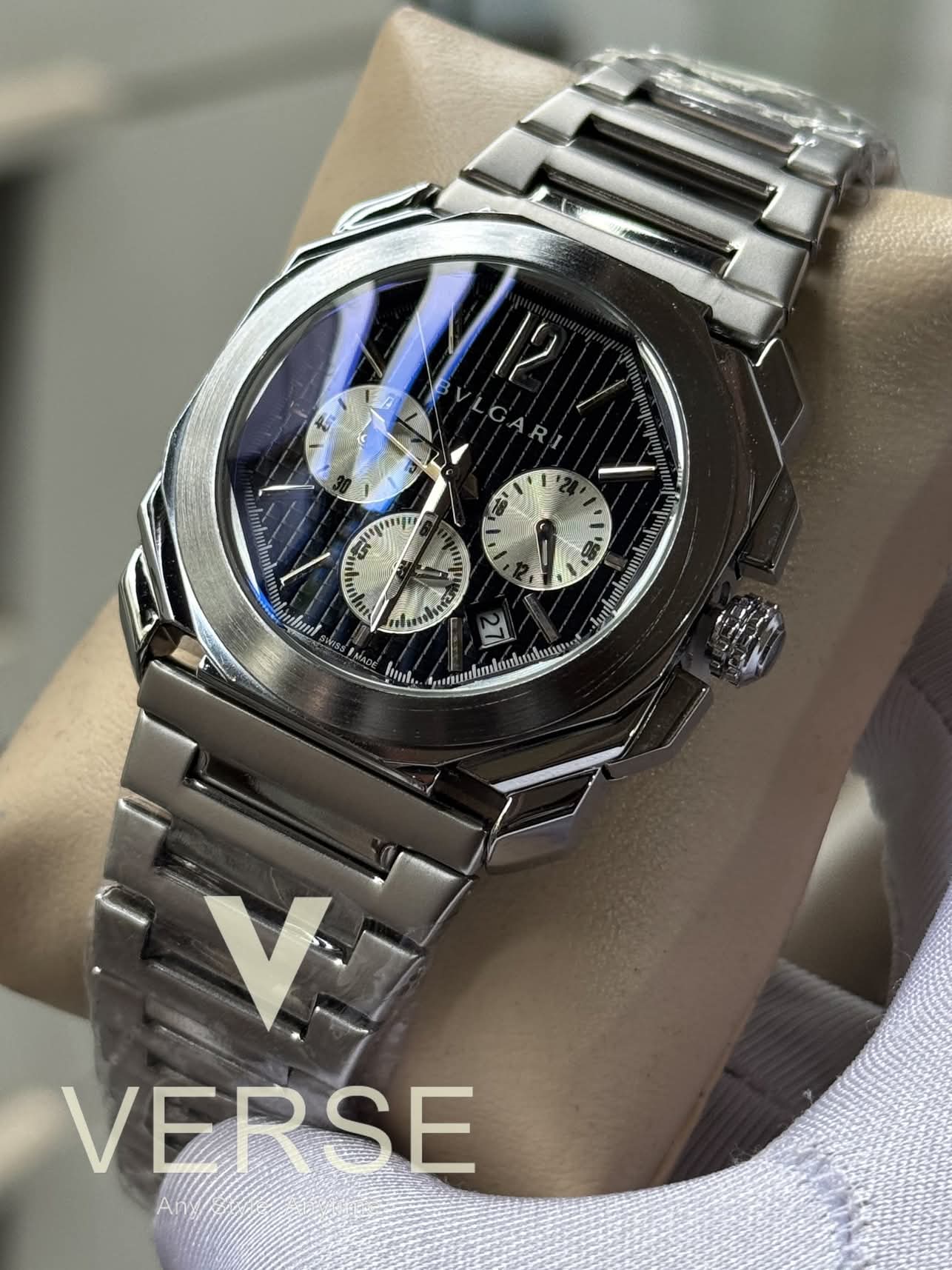 Bvlgari chain black waffle dial white sub