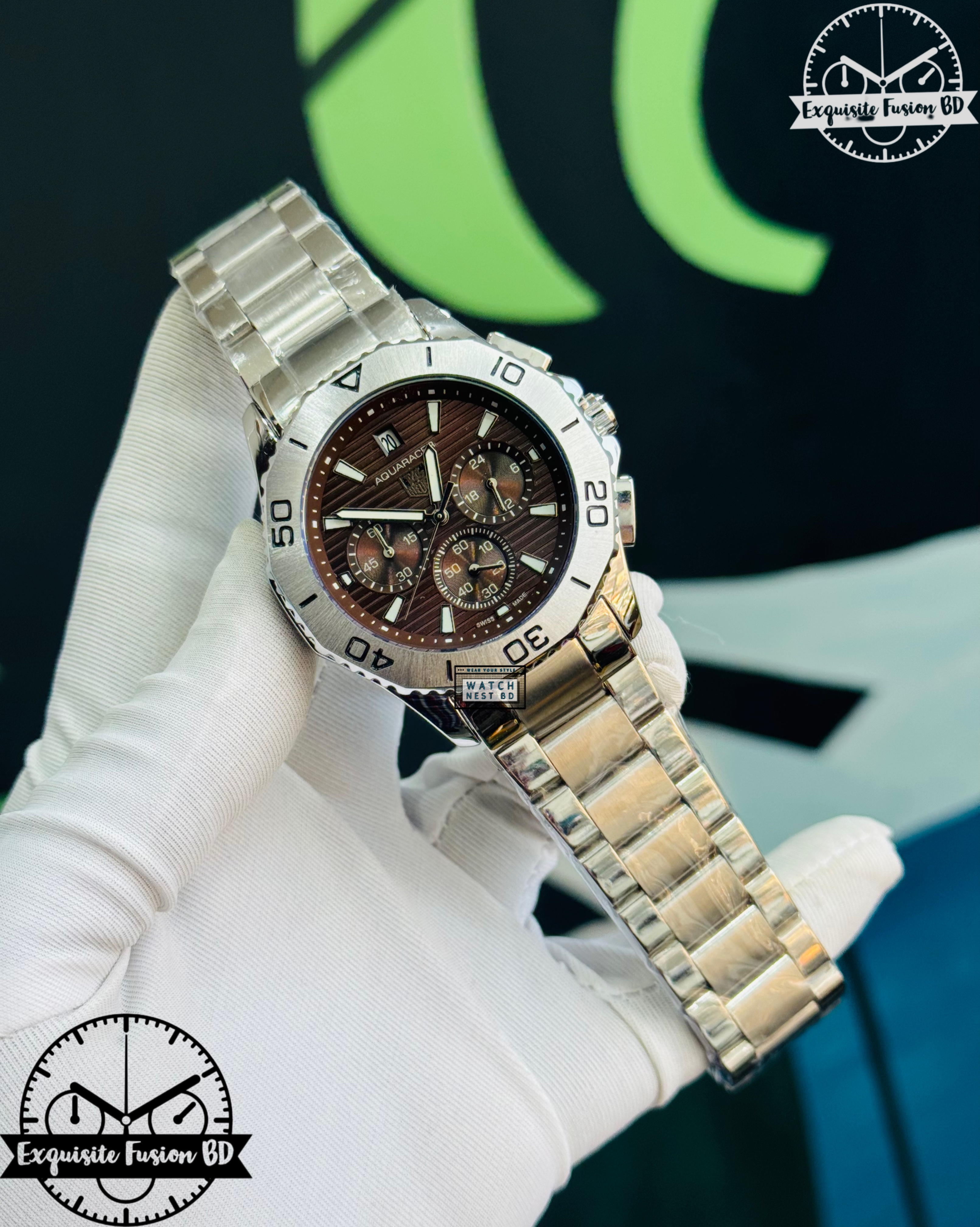 Tag Heuer Silver Chocolate Chronograph Watch (AA Grade)