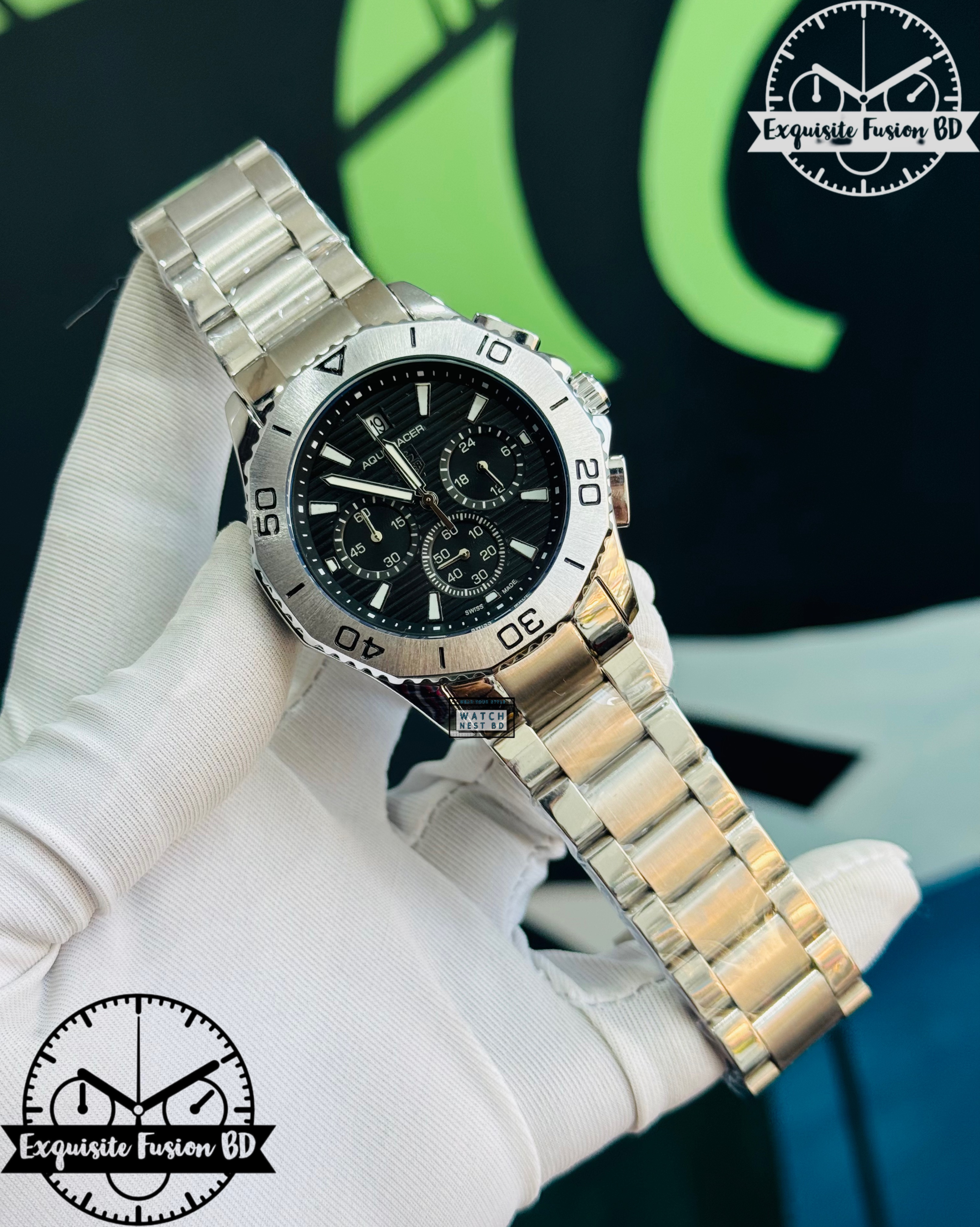 Tag Heuer Silver Black Chronograph Watch (AA Grade)