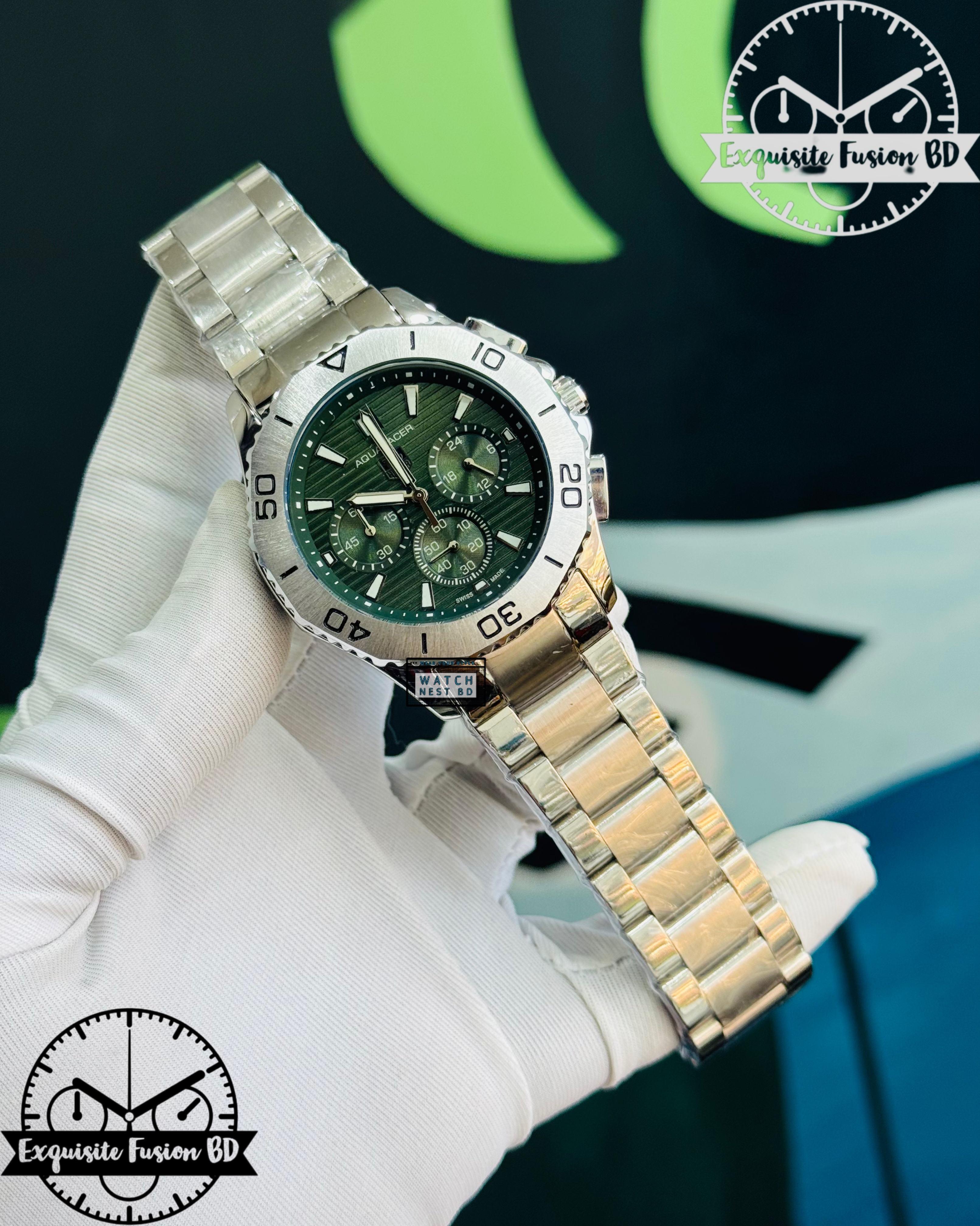 Tag Heuer Silver Green Chronograph Watch (AA Grade)