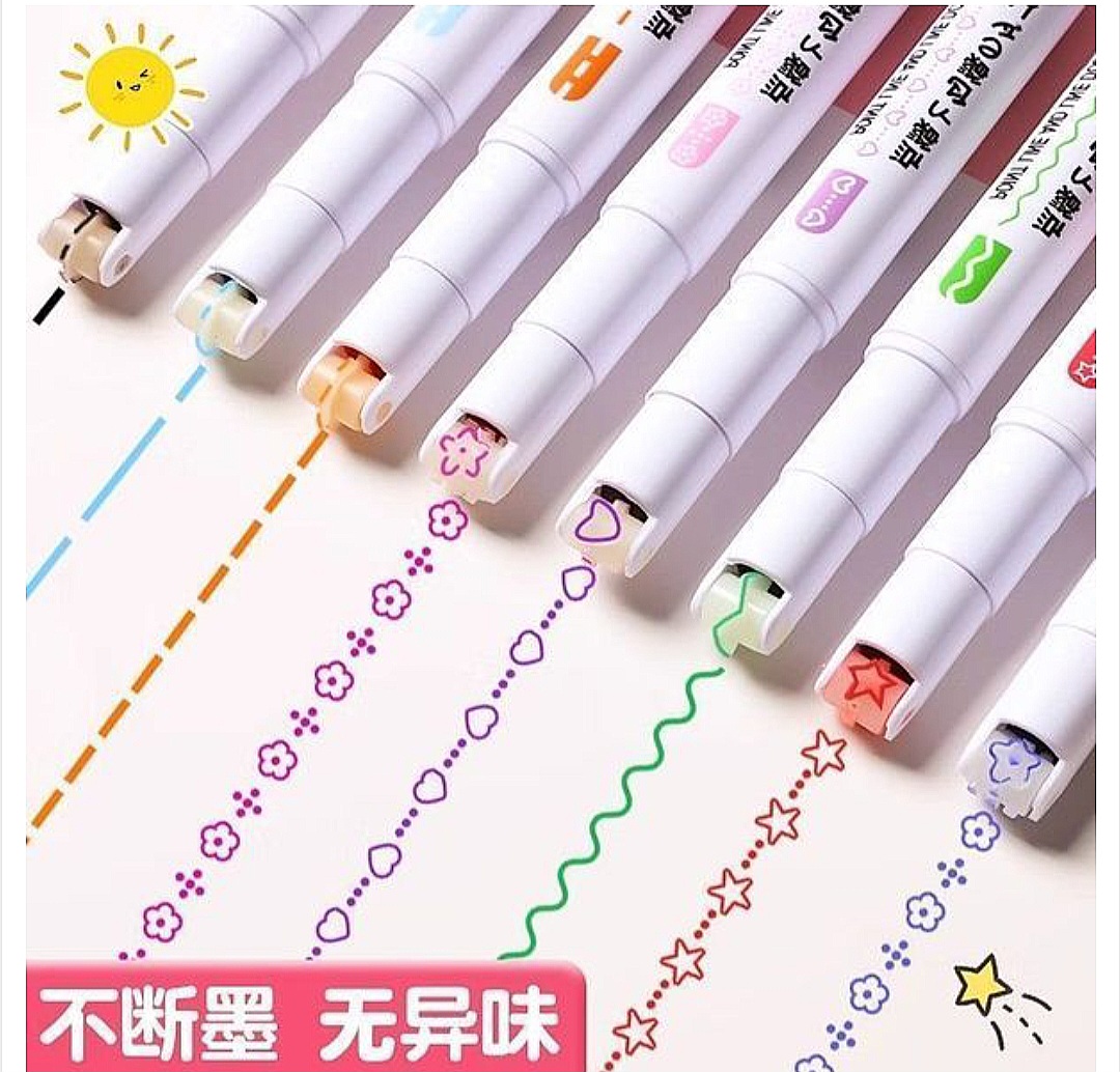 6 pieces Flower-Shaped Outline Curve Pen, Lace Pen, Handwritten Newspaper, Highlighter Pen, Graffiti Marking Pen