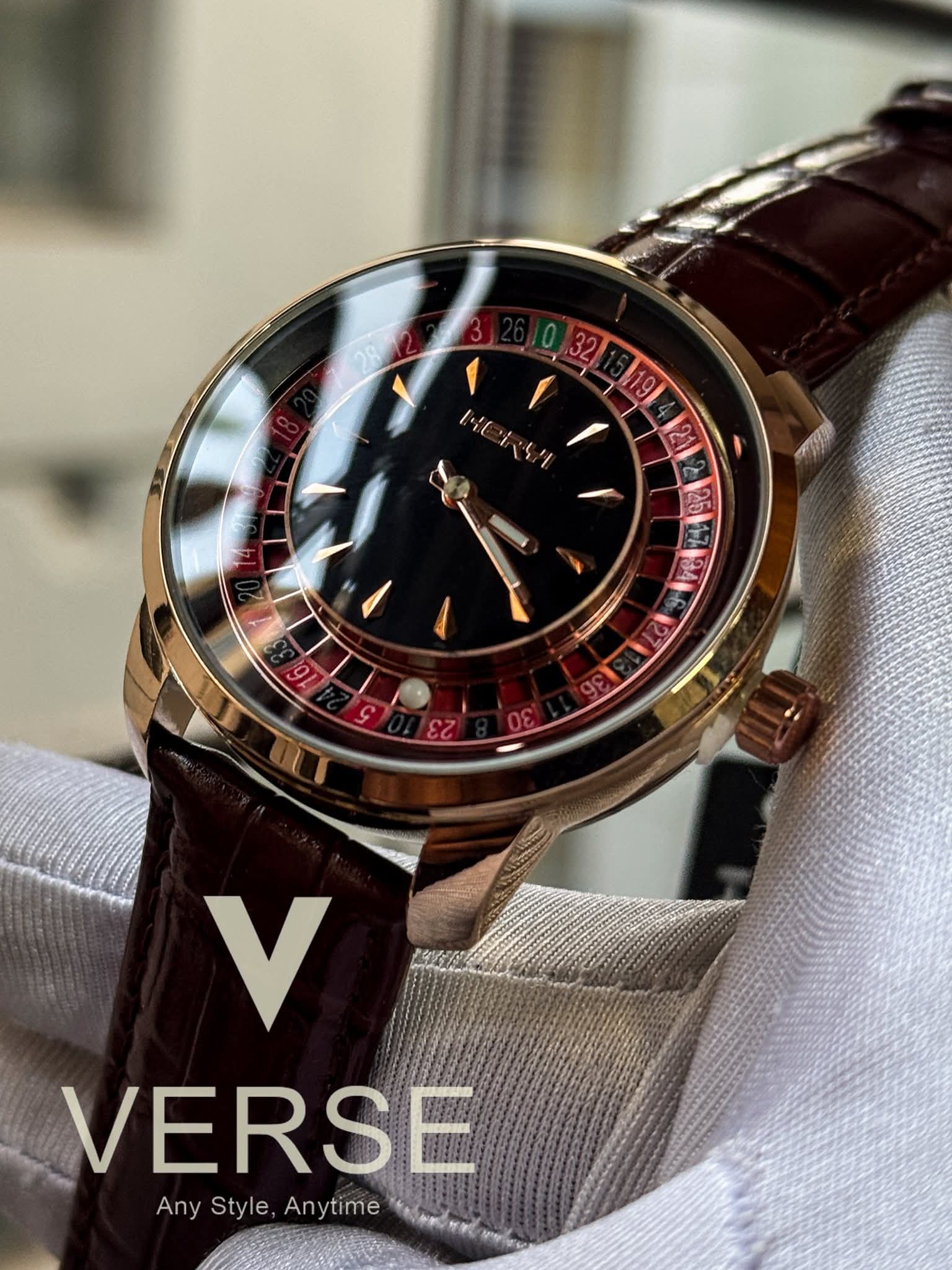 Casino Brown Belt RoseGold Case Black Dial