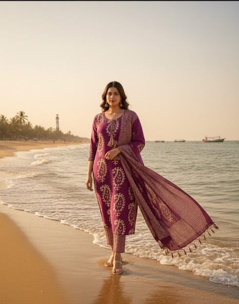 Mustard HandScreen Cotton Kurta Set - Image 2