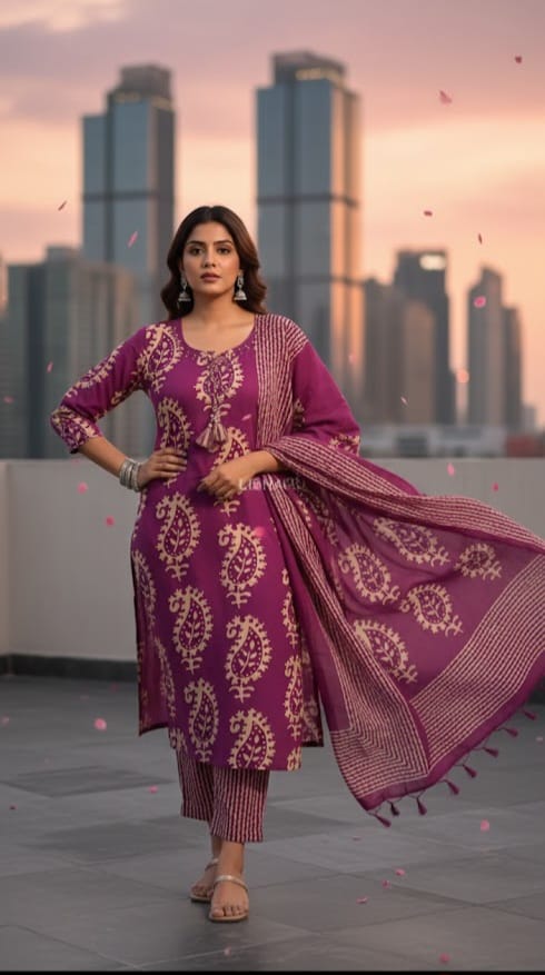 Mustard HandScreen Cotton Kurta Set - Image 4