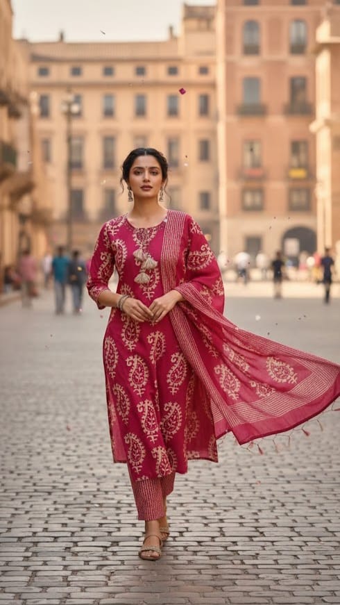 Mustard HandScreen Cotton Kurta Set - Image 5