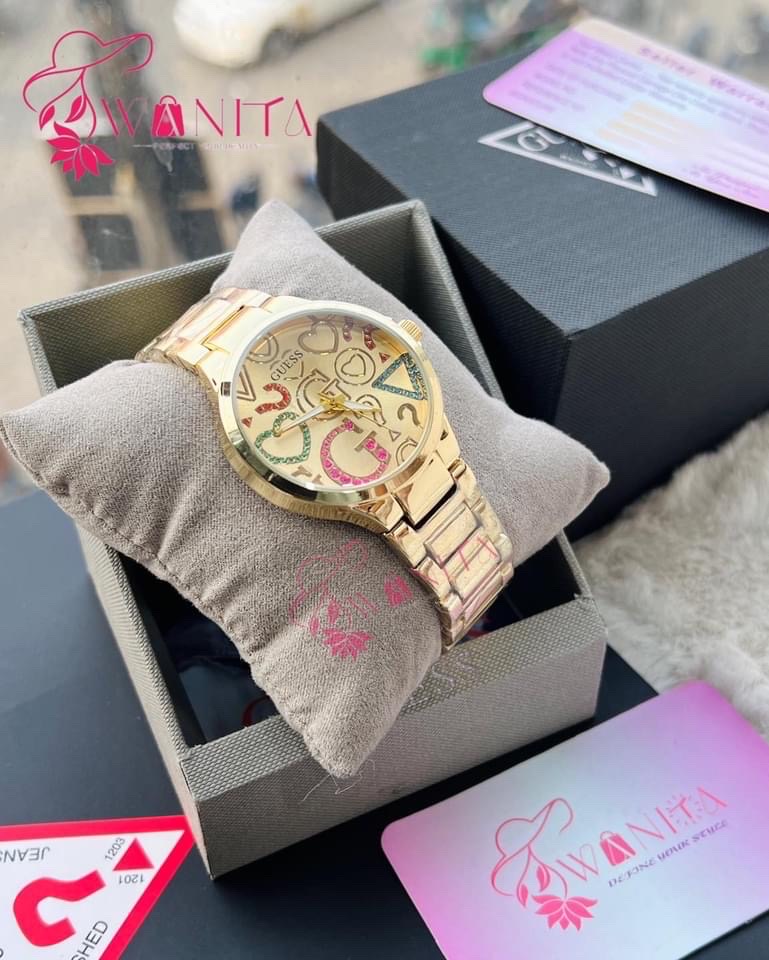 Premium Guess Ladies Full Golden Watch