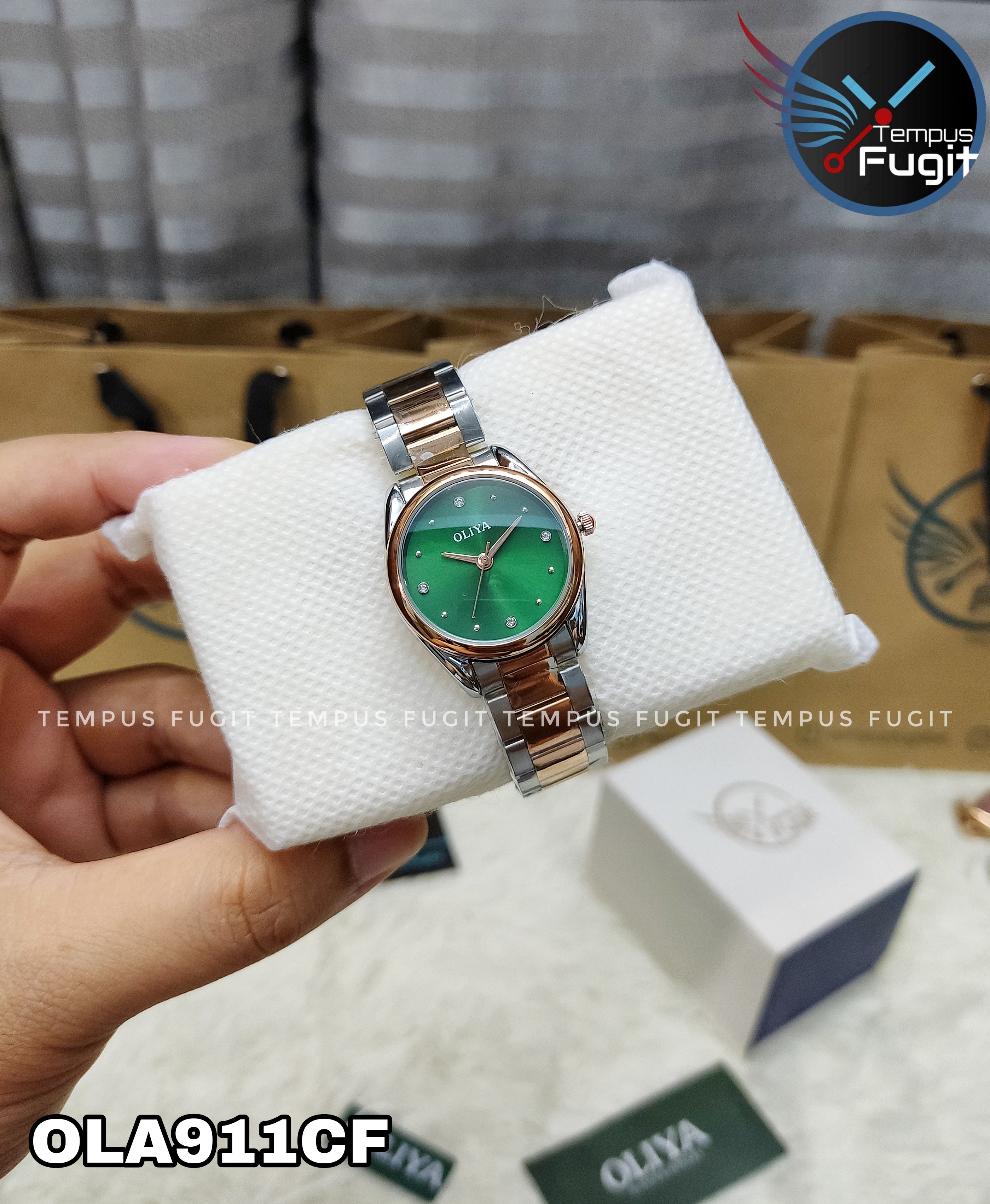 OLIYA 6658 Ladies Chain Watch- Green Dial- Rose Golden Bezel- Rose Golden+Silver Chain- TF Code OLA911CF_img_0