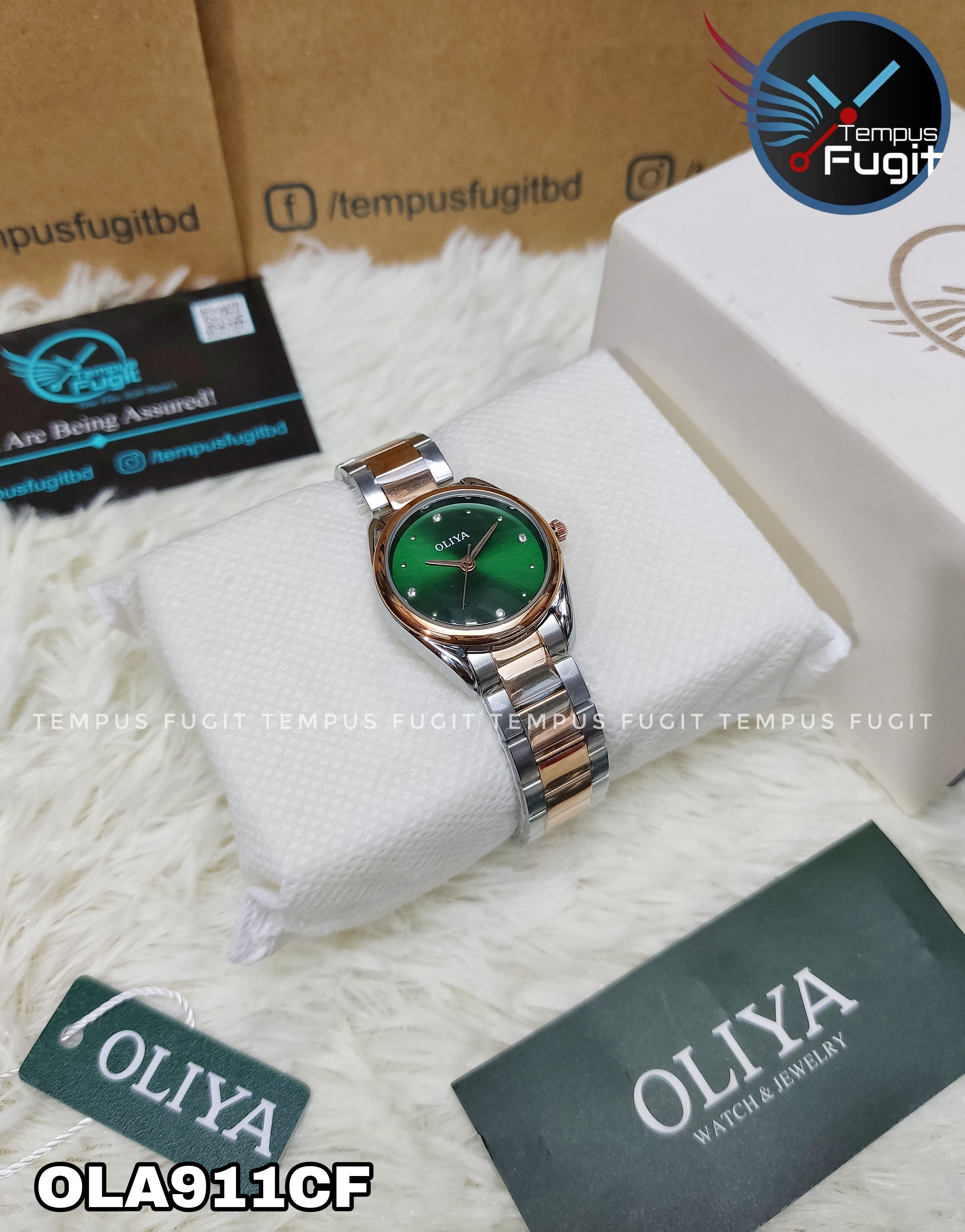 OLIYA 6658 Ladies Chain Watch- Green Dial- Rose Golden Bezel- Rose Golden+Silver Chain- TF Code OLA911CF_img_2