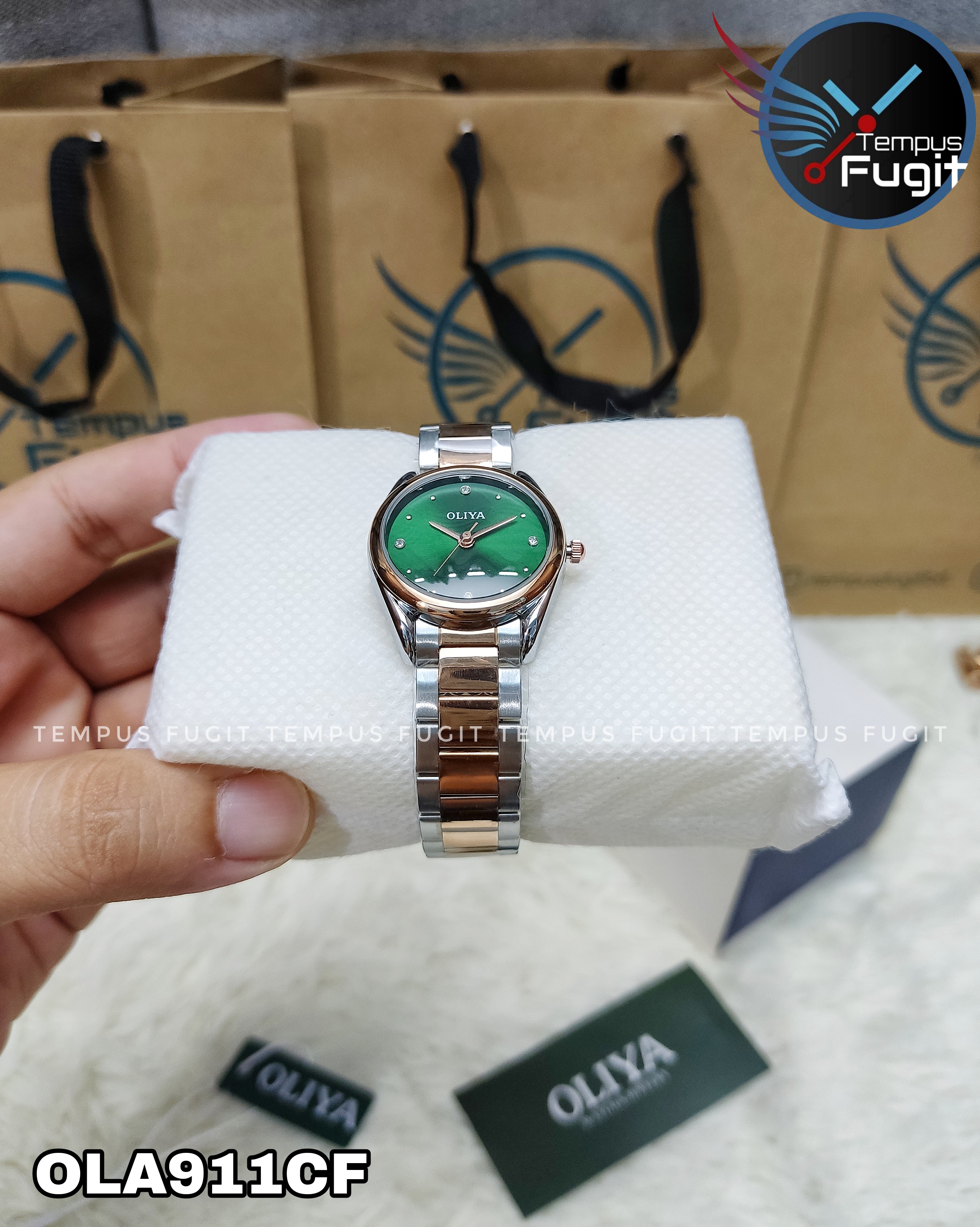 OLIYA 6658 Ladies Chain Watch- Green Dial- Rose Golden Bezel- Rose Golden+Silver Chain- TF Code OLA911CF_img_3