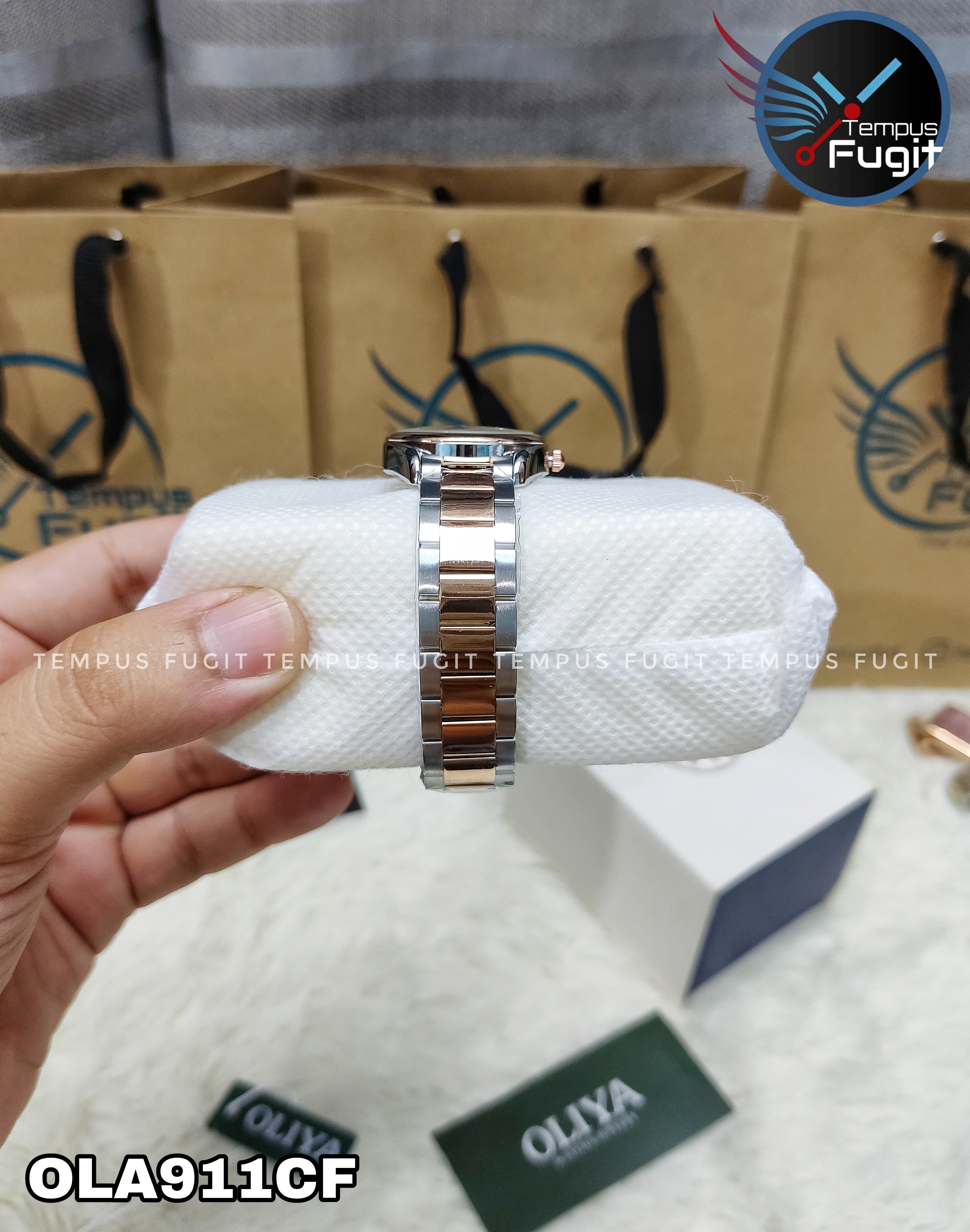 OLIYA 6658 Ladies Chain Watch- Green Dial- Rose Golden Bezel- Rose Golden+Silver Chain- TF Code OLA911CF_img_4