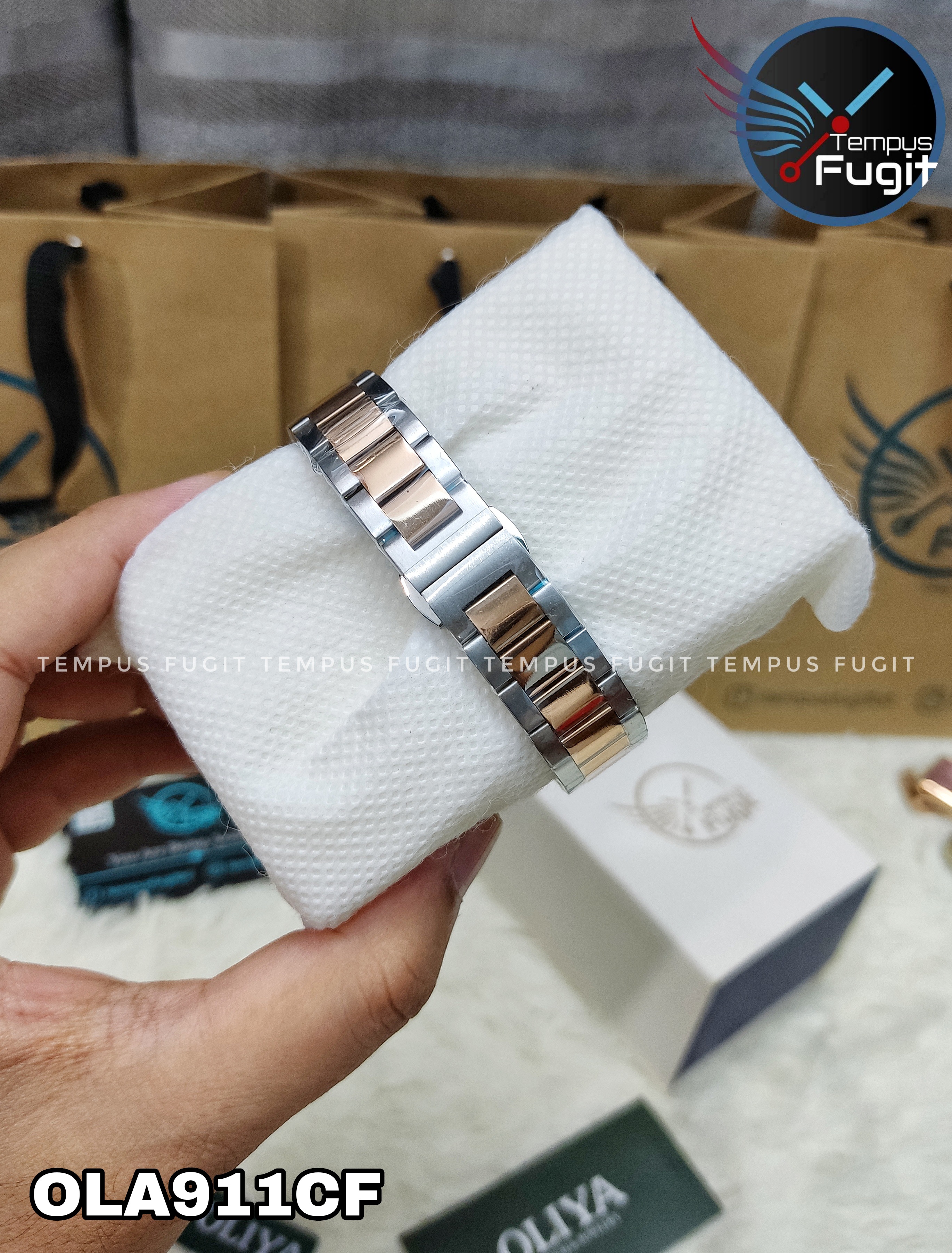 OLIYA 6658 Ladies Chain Watch- Green Dial- Rose Golden Bezel- Rose Golden+Silver Chain- TF Code OLA911CF_img_5