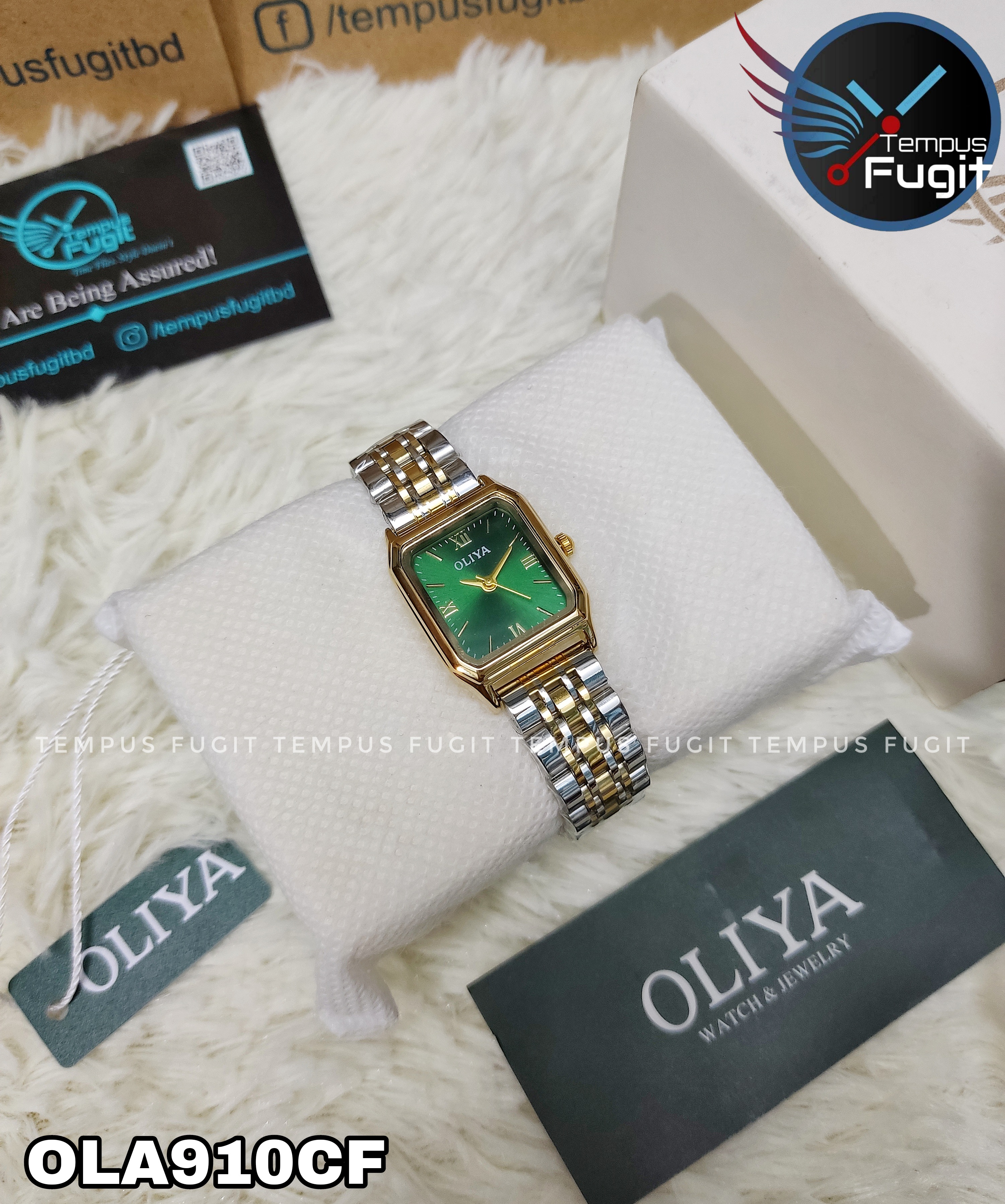 OLIYA 899 Ladies Chain Watch- Green Dial- Golden Bezel- Golden+Silver Chain- TF Code OLA910CF_img_2