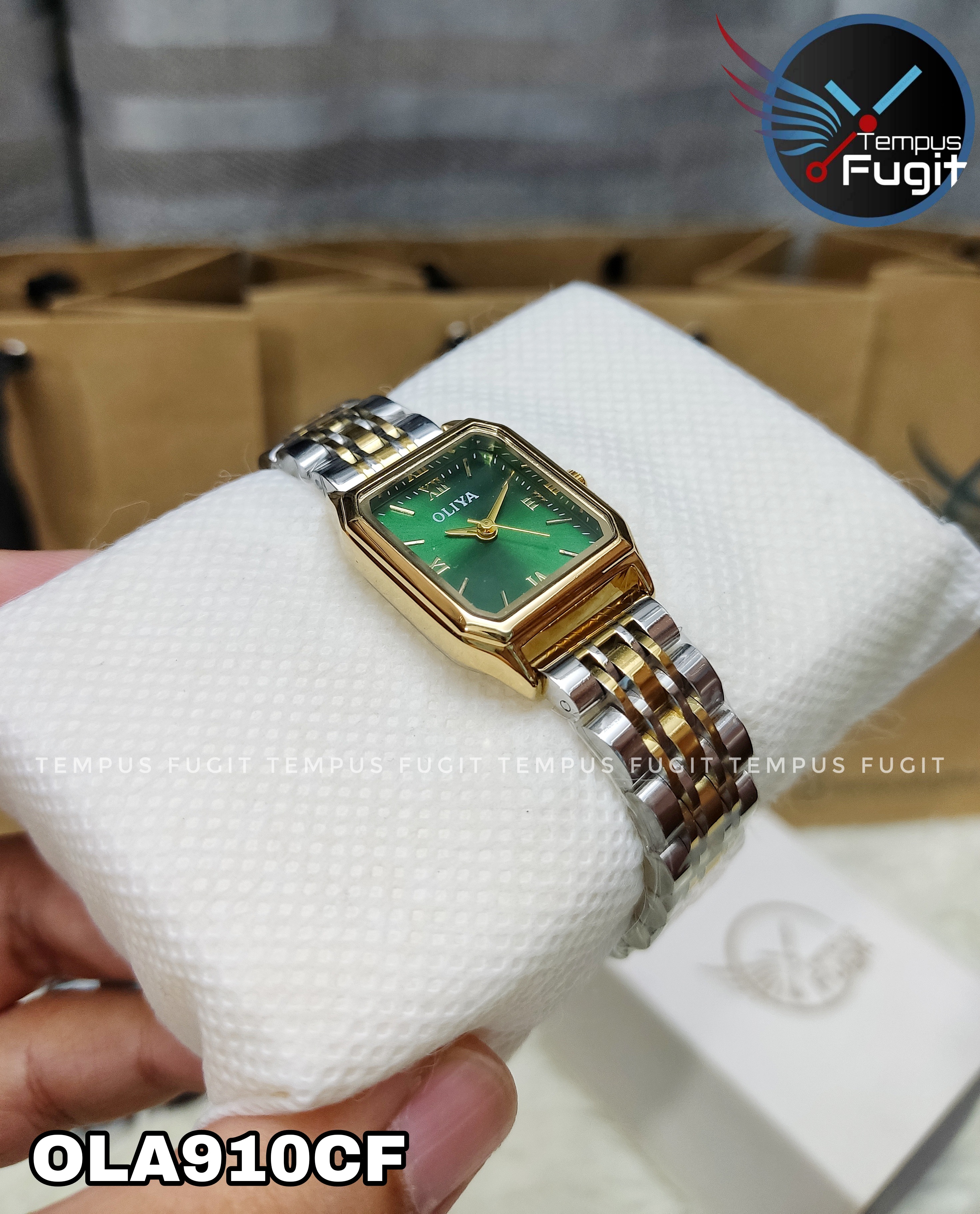 OLIYA 899 Ladies Chain Watch- Green Dial- Golden Bezel- Golden+Silver Chain- TF Code OLA910CF_img_1