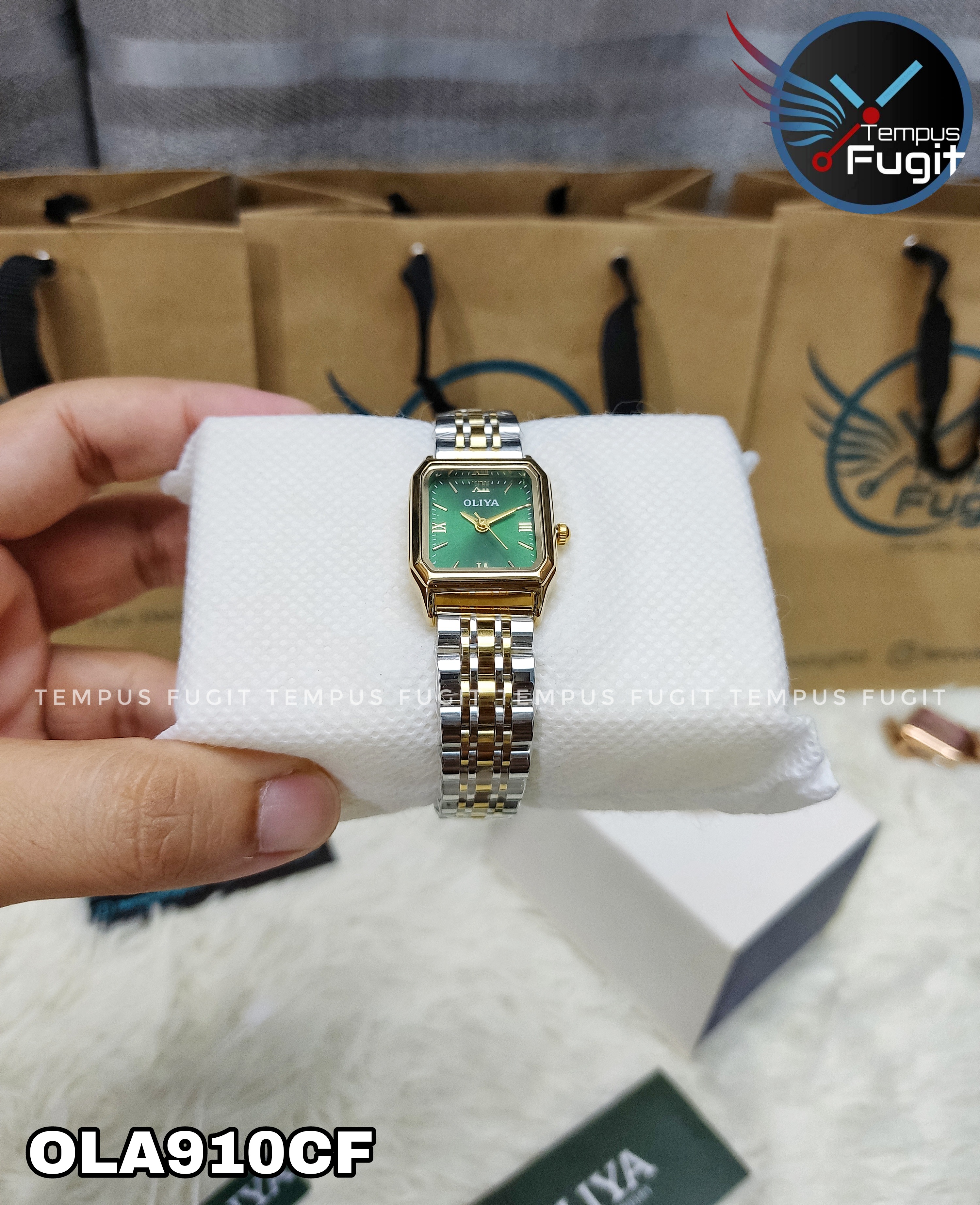 OLIYA 899 Ladies Chain Watch- Green Dial- Golden Bezel- Golden+Silver Chain- TF Code OLA910CF_img_3