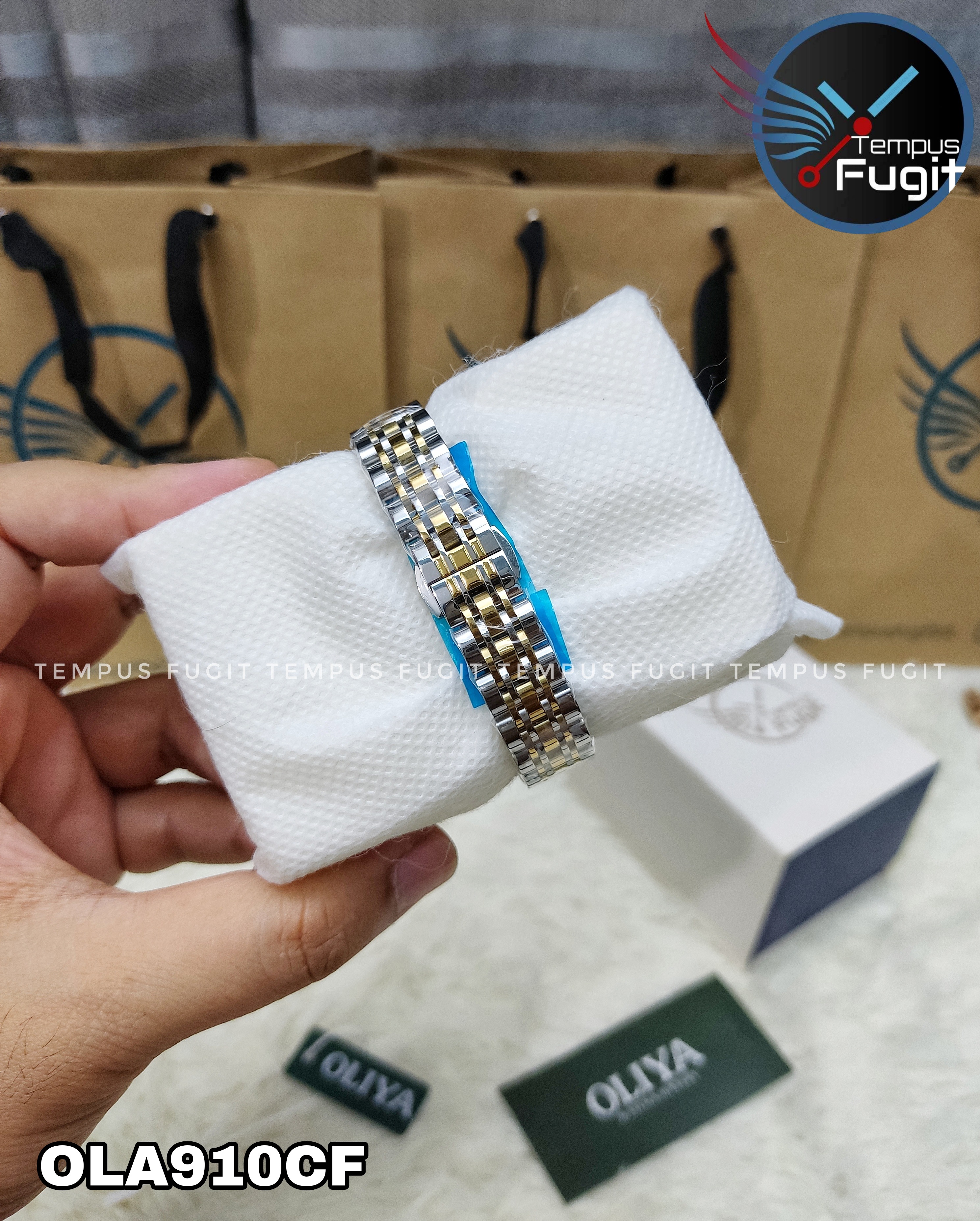 OLIYA 899 Ladies Chain Watch- Green Dial- Golden Bezel- Golden+Silver Chain- TF Code OLA910CF_img_5