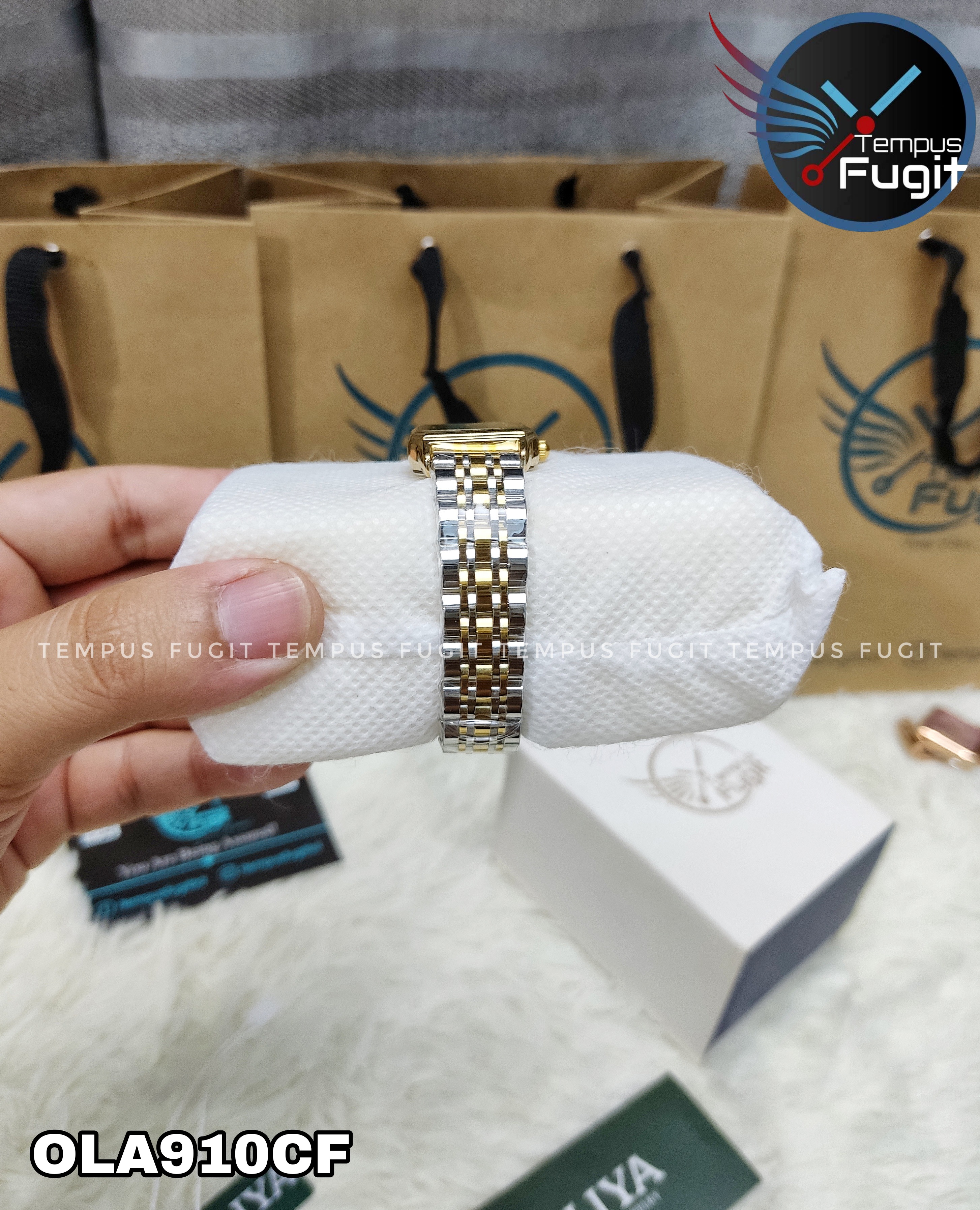 OLIYA 899 Ladies Chain Watch- Green Dial- Golden Bezel- Golden+Silver Chain- TF Code OLA910CF_img_4