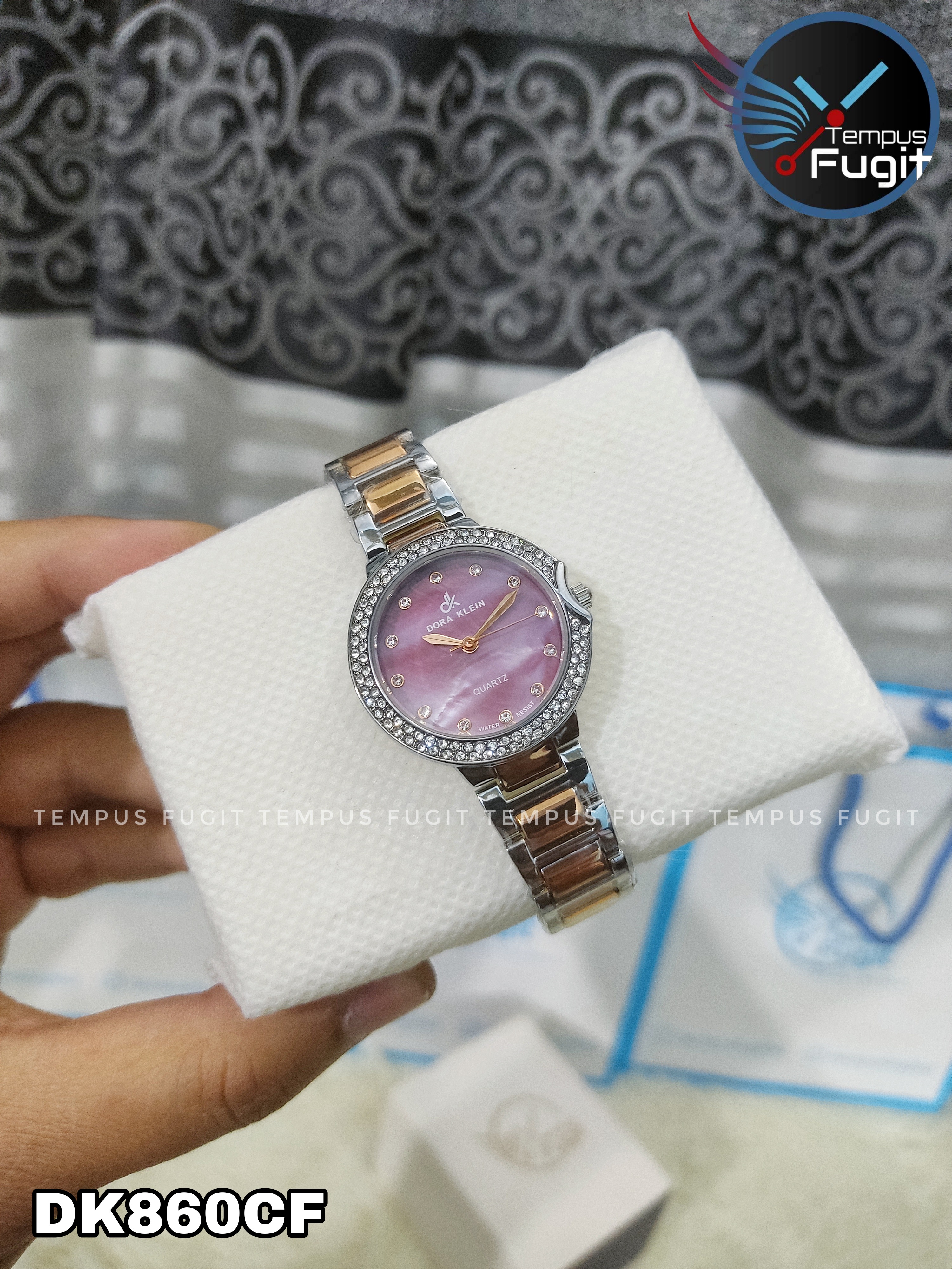 DORA KLEIN 7516 Ladies Watch- PinkDial- Silver Stone Bezel- Rose Golden+Silver Chain- TF Code OL860CF_img_1
