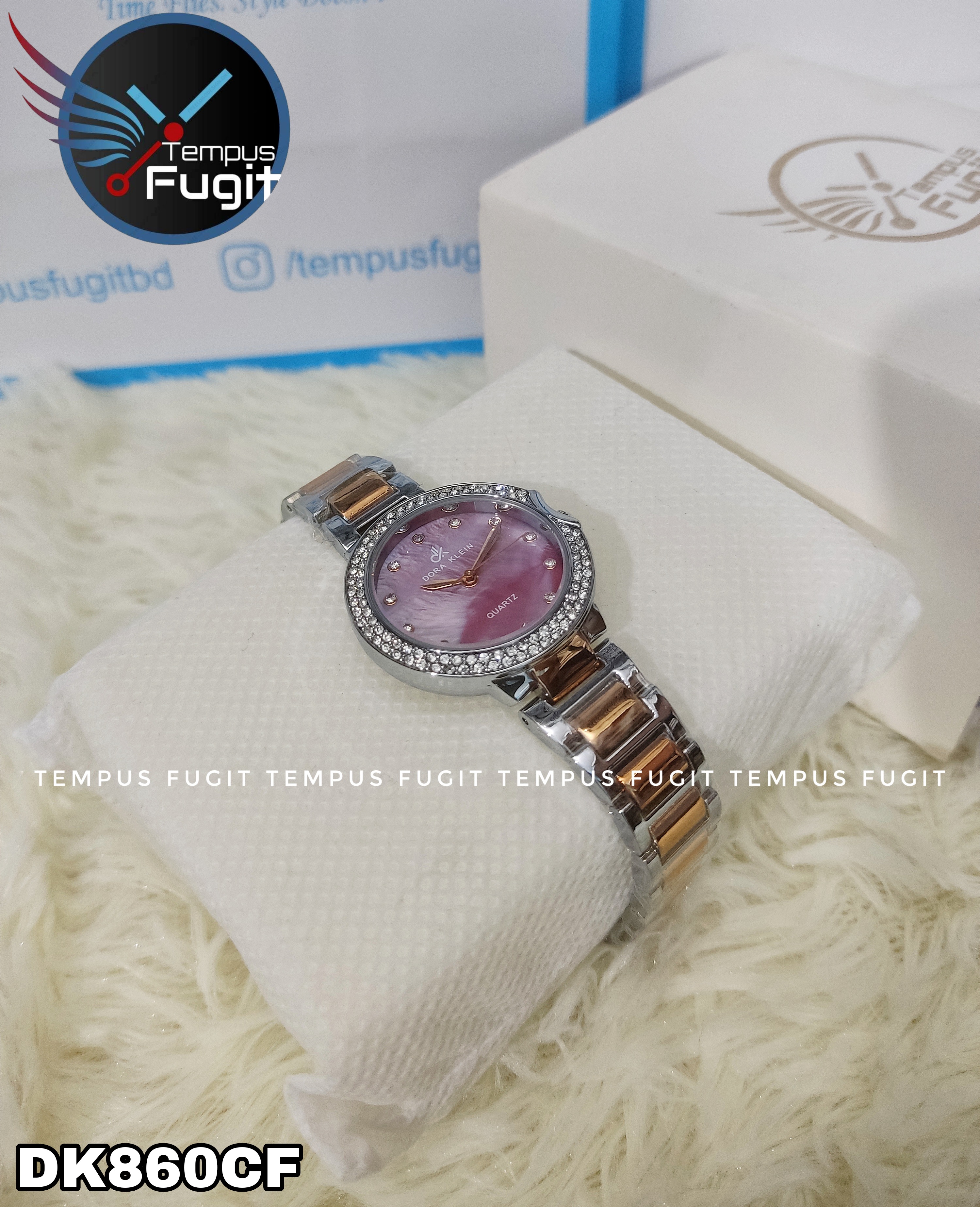 DORA KLEIN 7516 Ladies Watch- PinkDial- Silver Stone Bezel- Rose Golden+Silver Chain- TF Code OL860CF_img_2