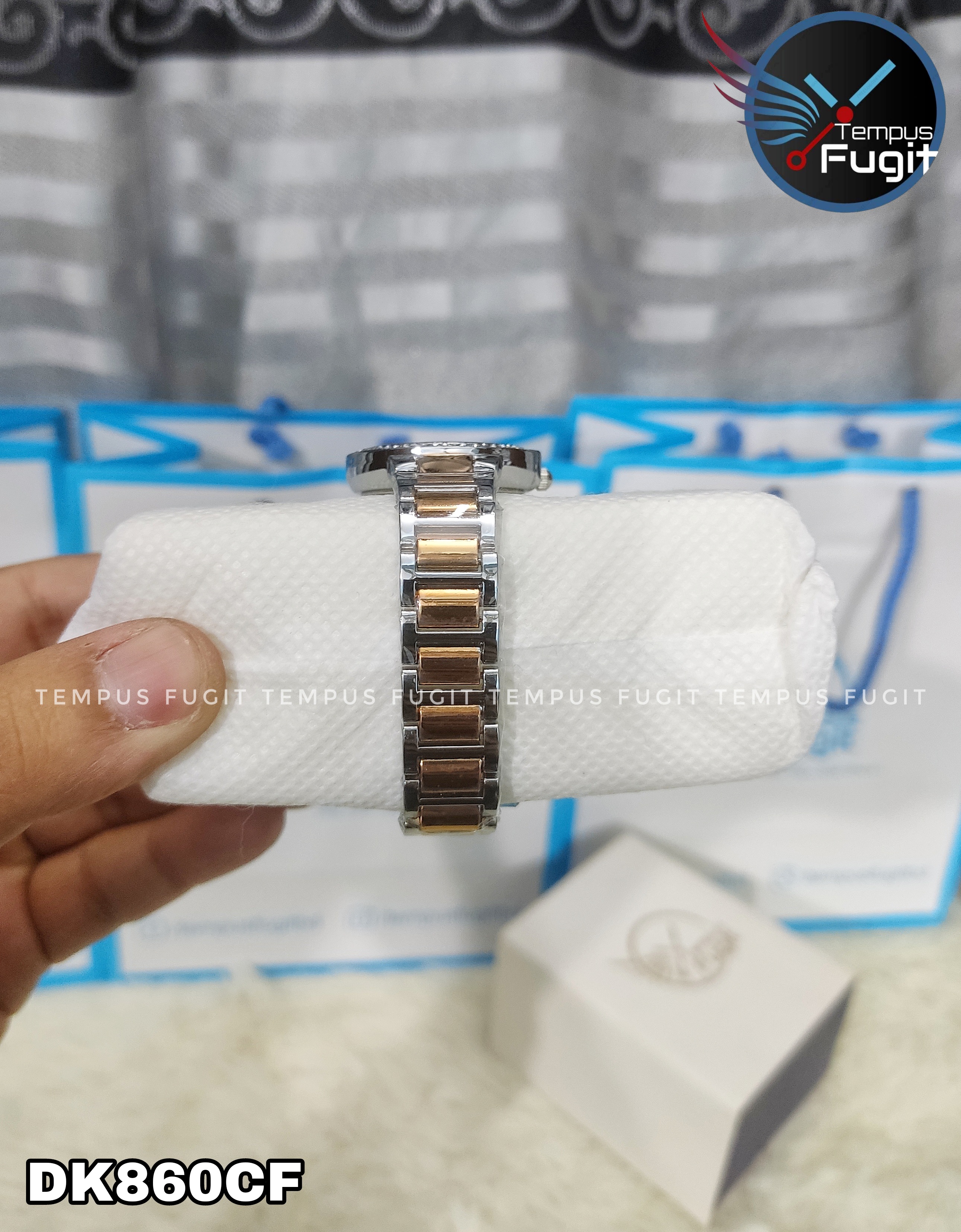 DORA KLEIN 7516 Ladies Watch- PinkDial- Silver Stone Bezel- Rose Golden+Silver Chain- TF Code OL860CF_img_5