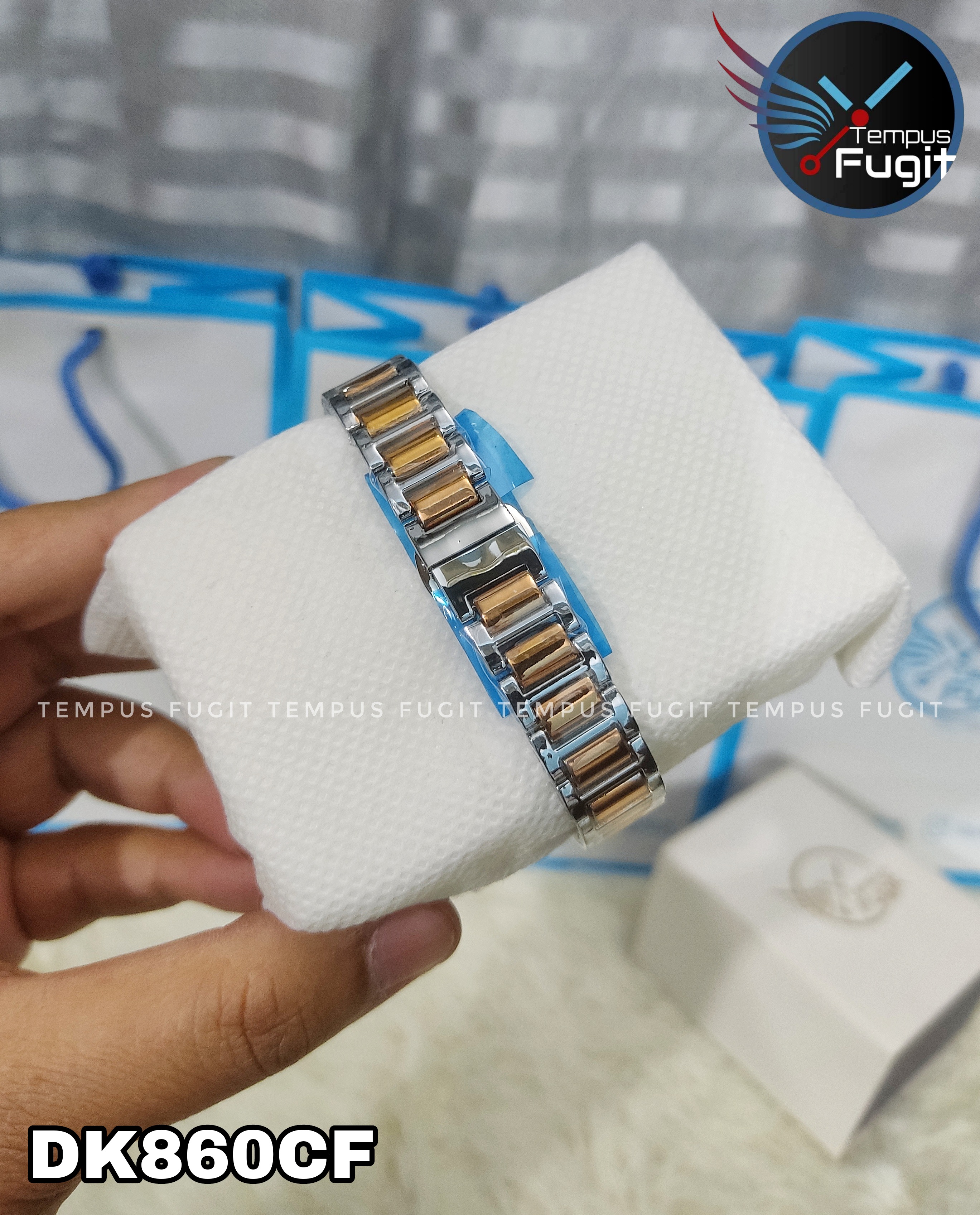 DORA KLEIN 7516 Ladies Watch- PinkDial- Silver Stone Bezel- Rose Golden+Silver Chain- TF Code OL860CF_img_6