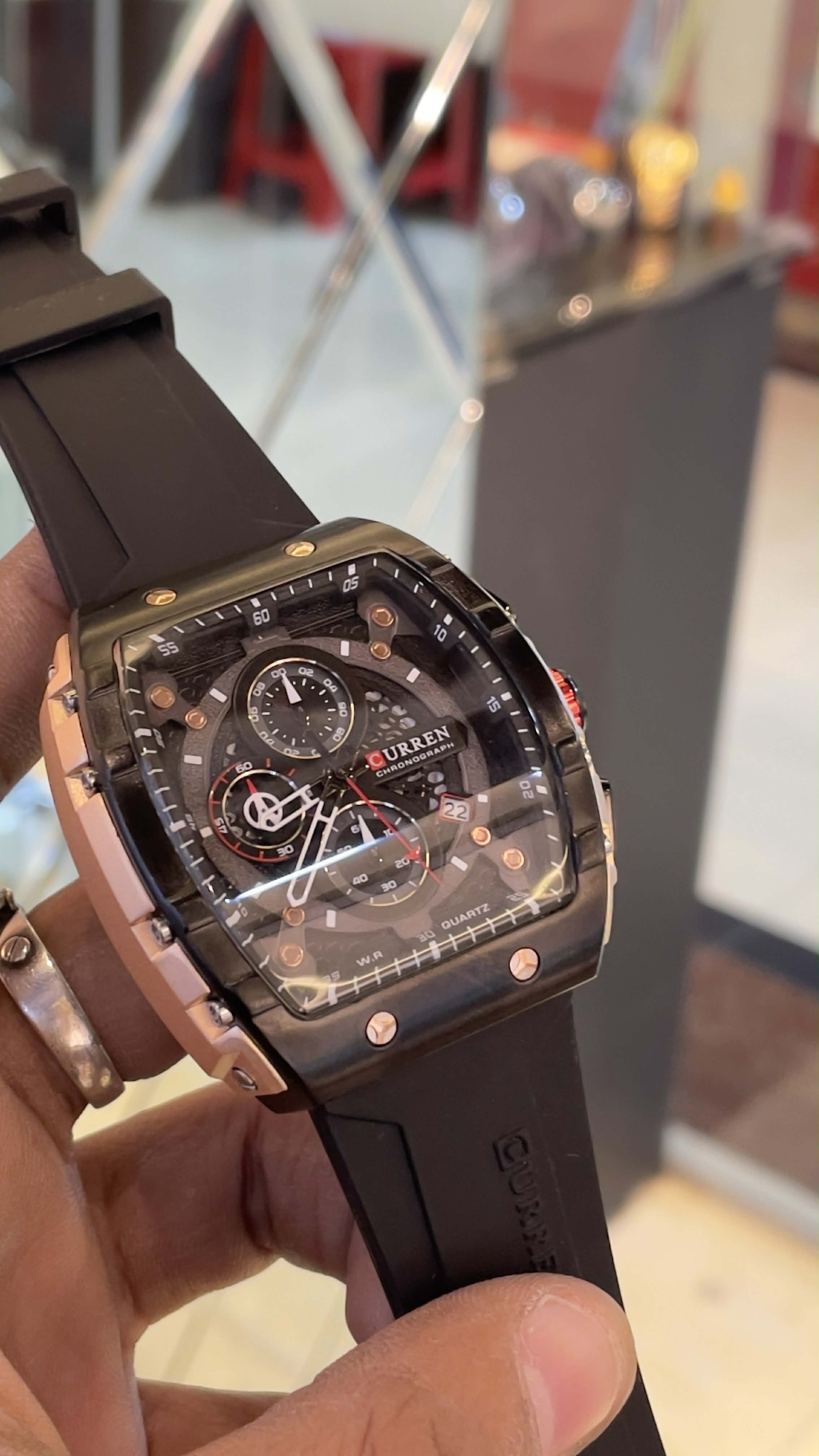 CURREN 8442 MULTI-FUNCTION CHRONOGRAPH MEN'S WATCH SILICONE BELT|ROSE GOLD & BLACK