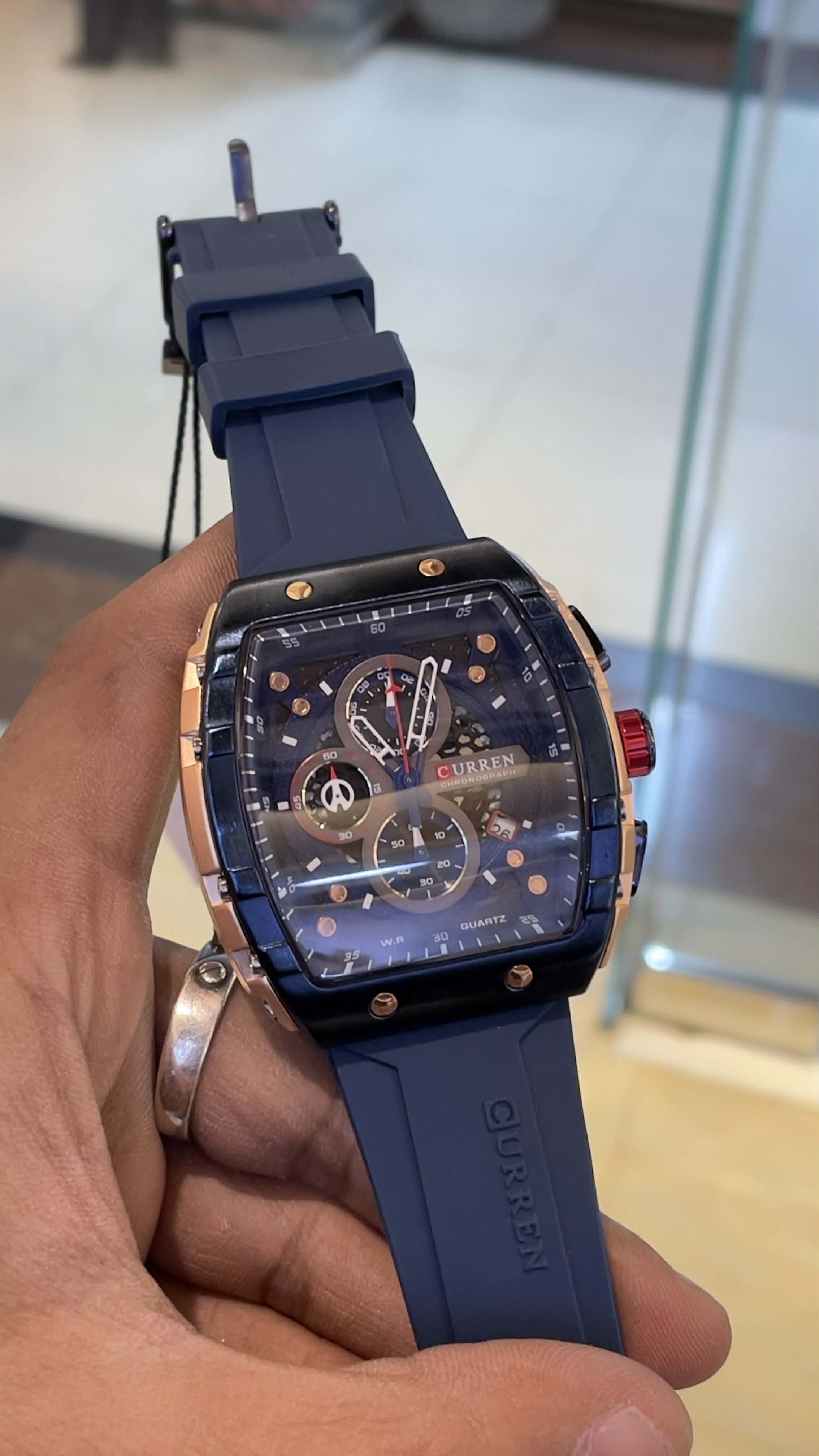 CURREN 8442 MULTI-FUNCTION CHRONOGRAPH MEN'S WATCH SILICONE BELT|ROSE GOLD & BLUE