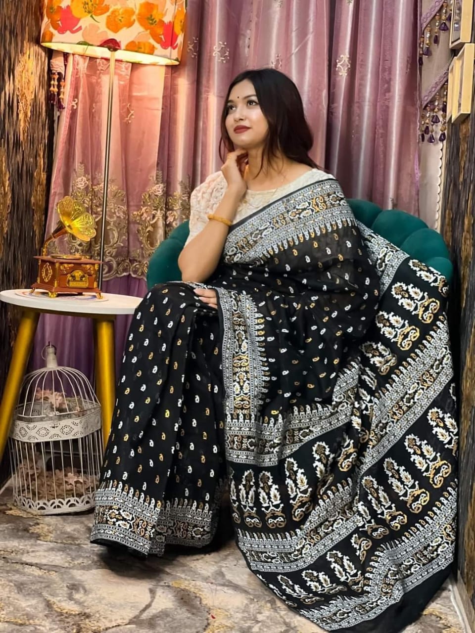 Half Silk Hand printed Saree_img_0