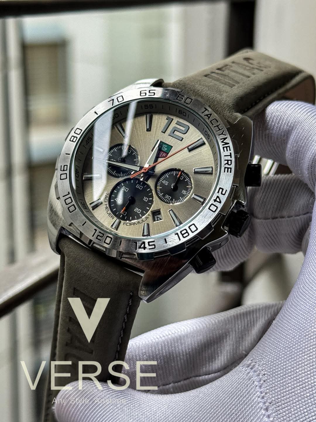 Tag belt anniversary plain silver case grey dial grey belt