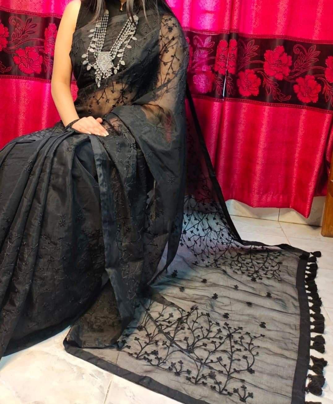 Embroidery work on half-silk saree_img_0
