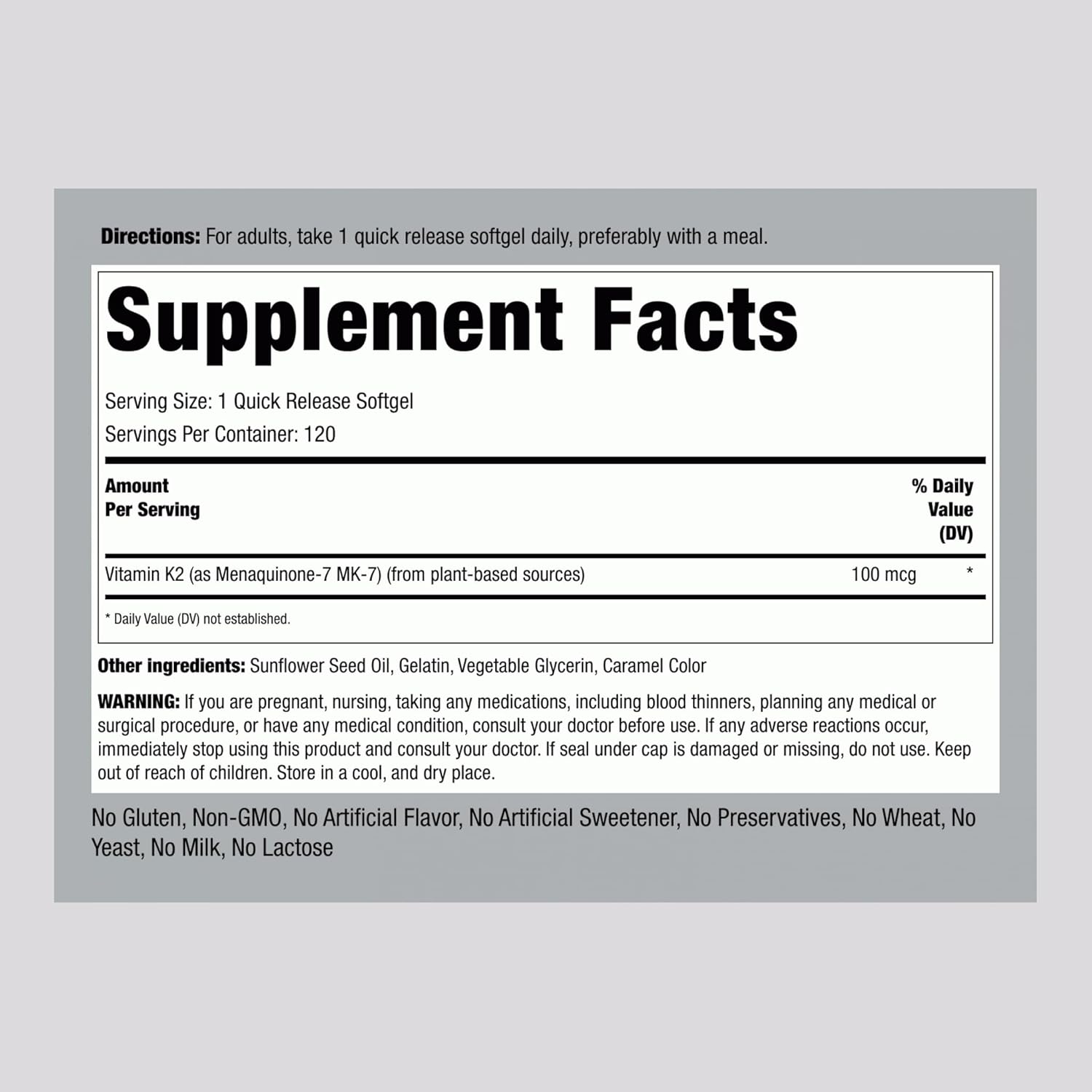 Piping Rock Vitamin K2 MK7 100 mcg - 120 Softgels - Made in USA_img_1