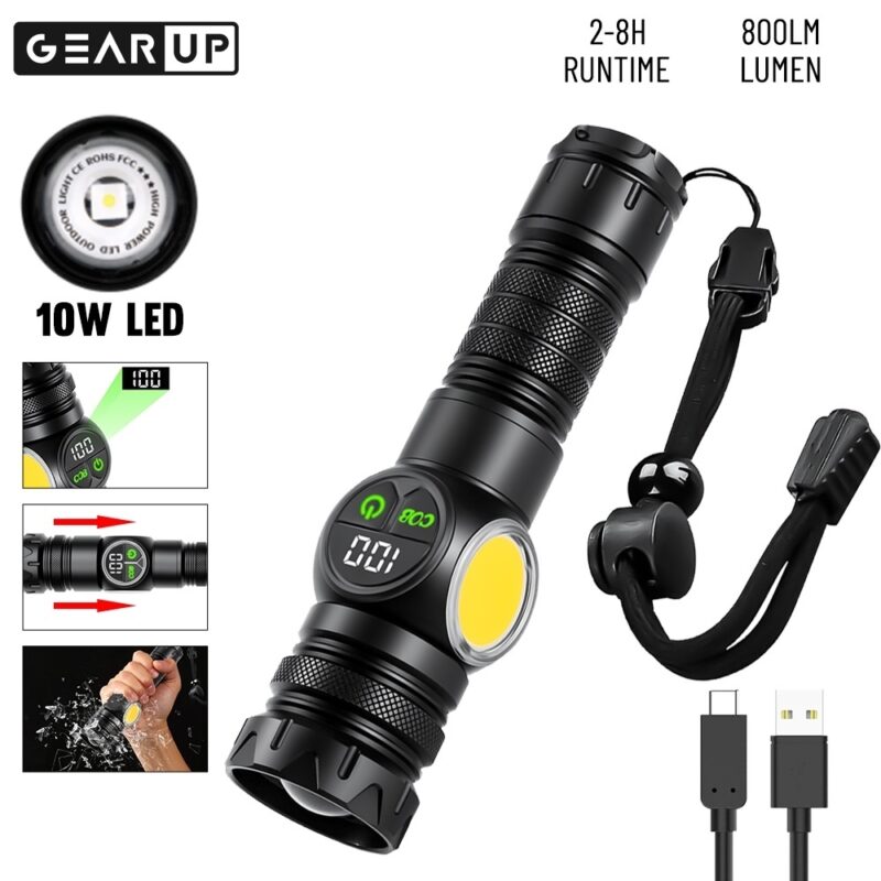 GearUP K60 Rechargeable Flashlight 10W COB + LED Torchlight_img_0