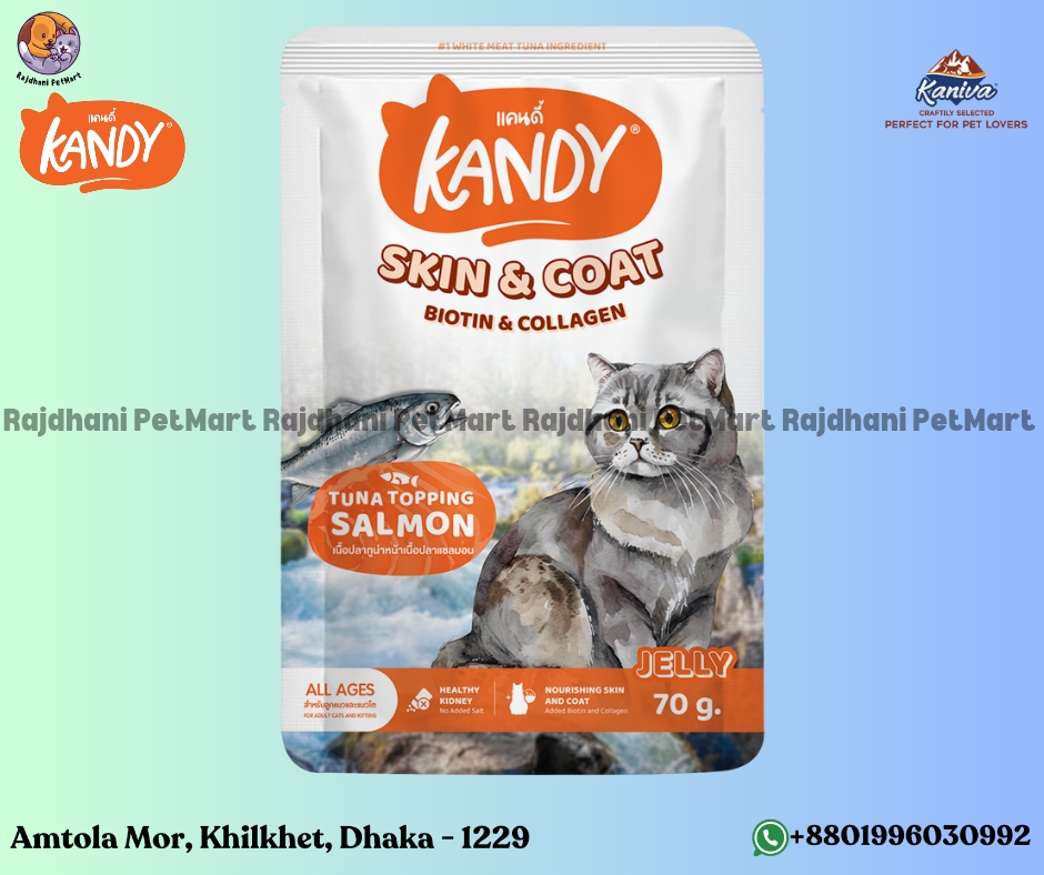 Kandy SKIN & COAT Pouch with Tuna Topping Salmon in Jelly 70g