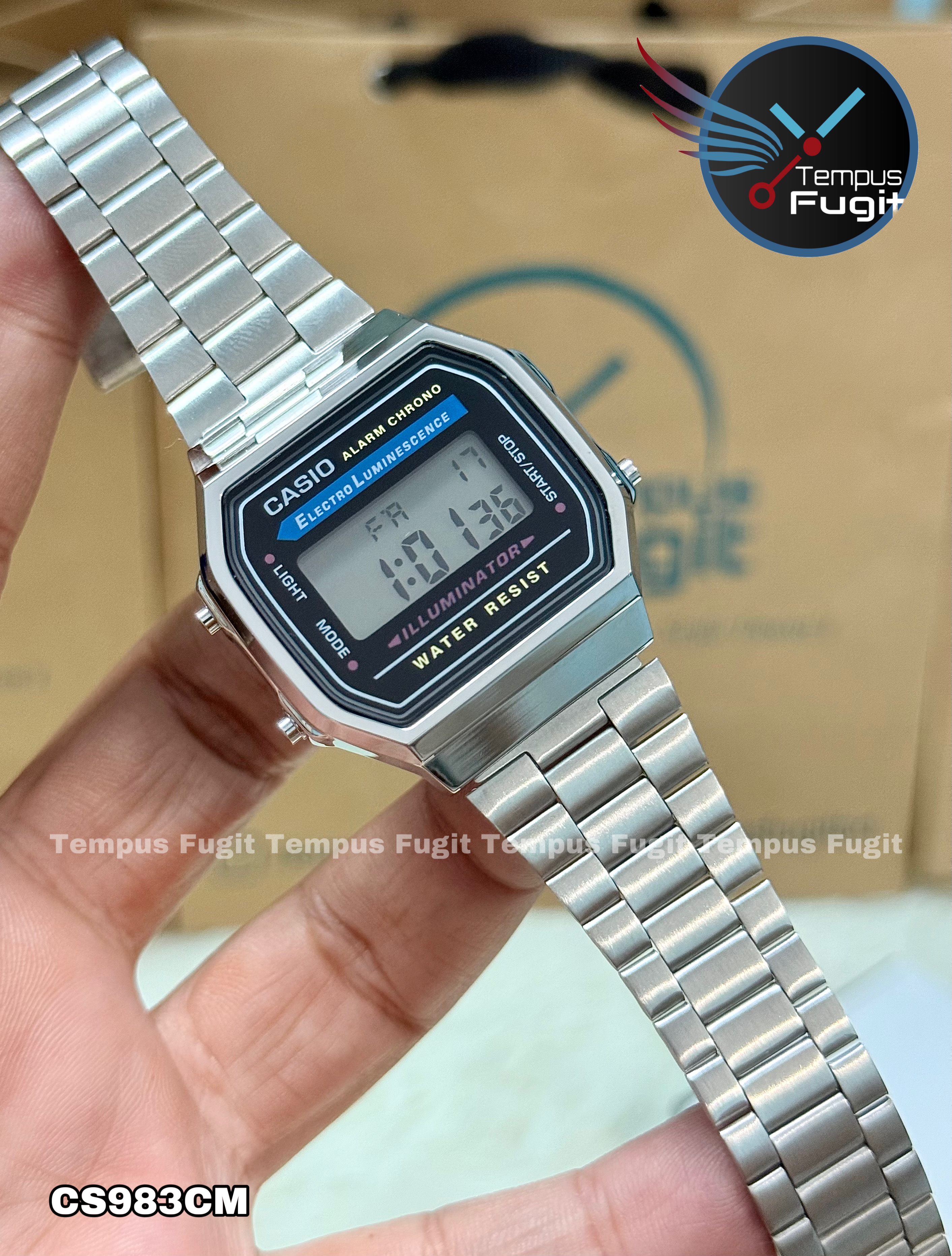 Casio 1572 A168 AAA Grade Unisex Watch- Black Dial- Silver Bezel- Silver Chain- TF Code CS983CM_img_0