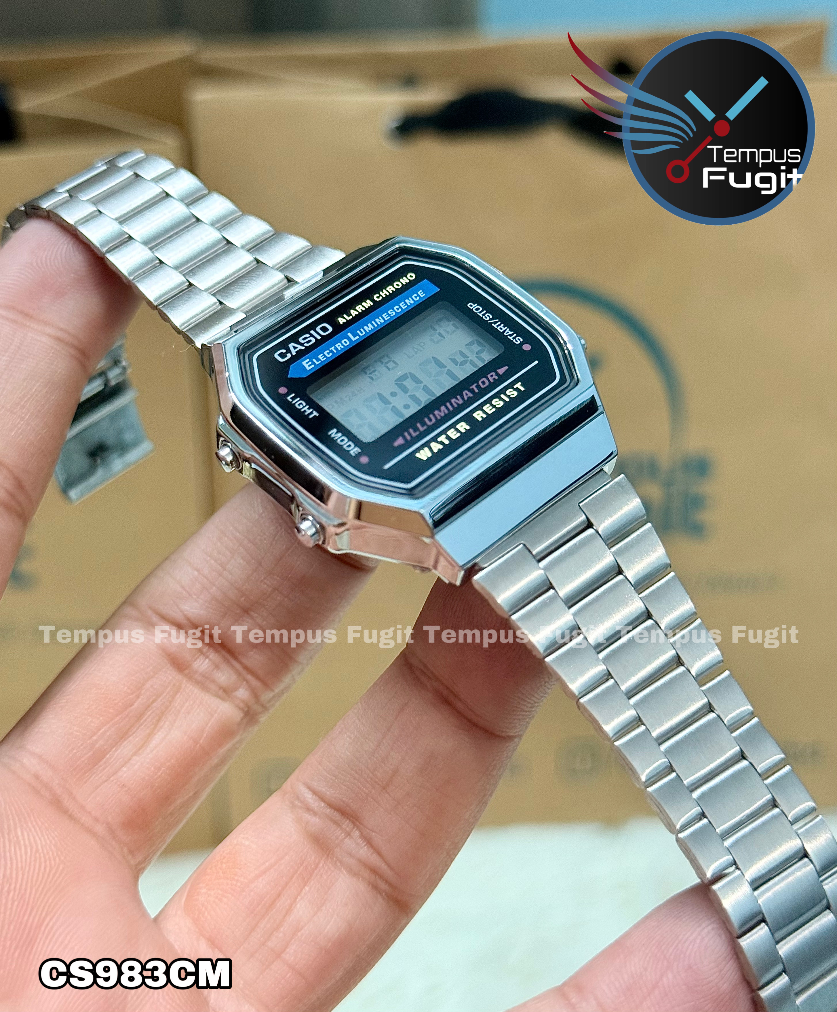 Casio 1572 A168 AAA Grade Unisex Watch- Black Dial- Silver Bezel- Silver Chain- TF Code CS983CM_img_2