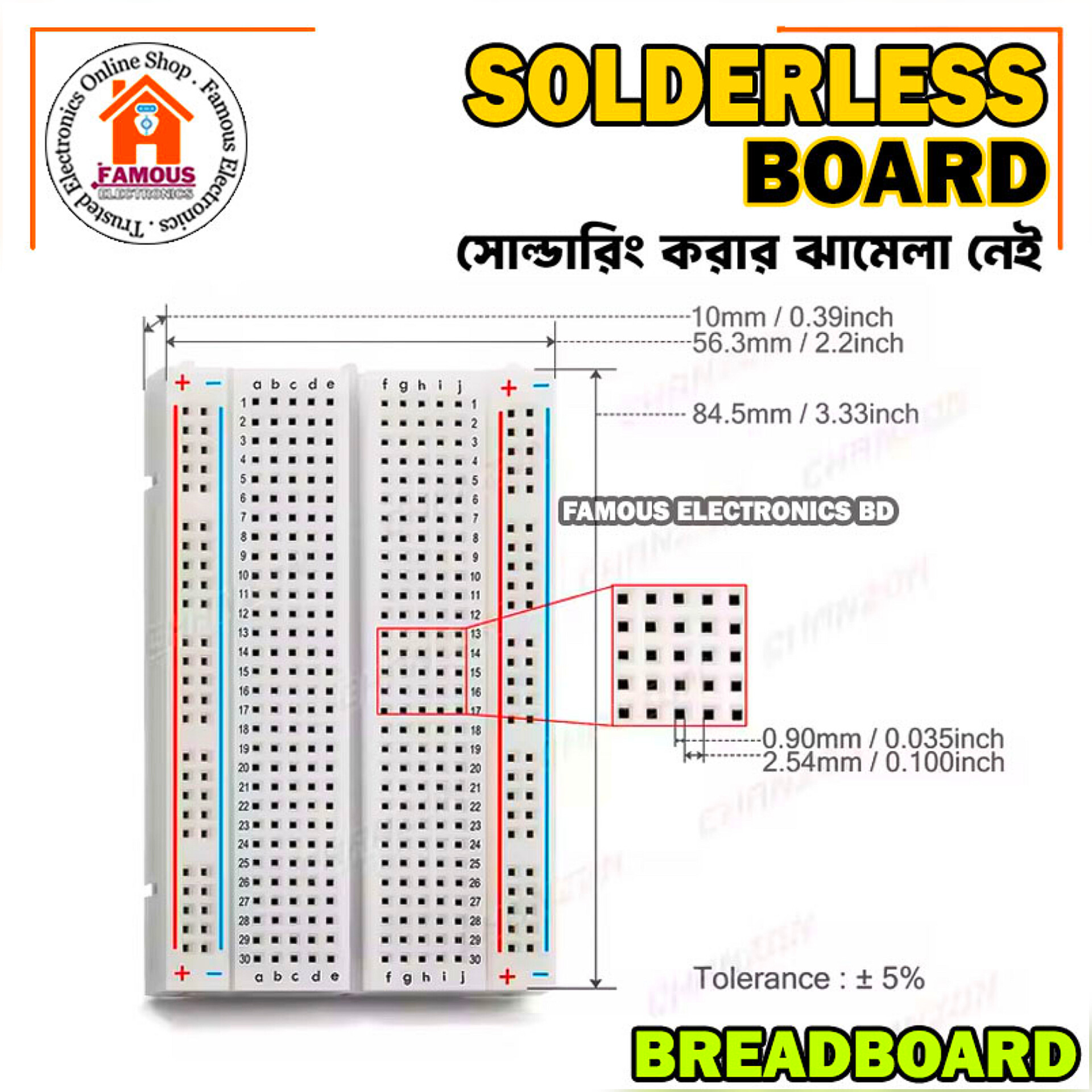 400 Point Breadboard Medium Size Solderless WHITE Prototyping Test Circuit Board Plug-In 400 Tie Points Pin For Arduino Project Board Cables Connectors DIY_img_1