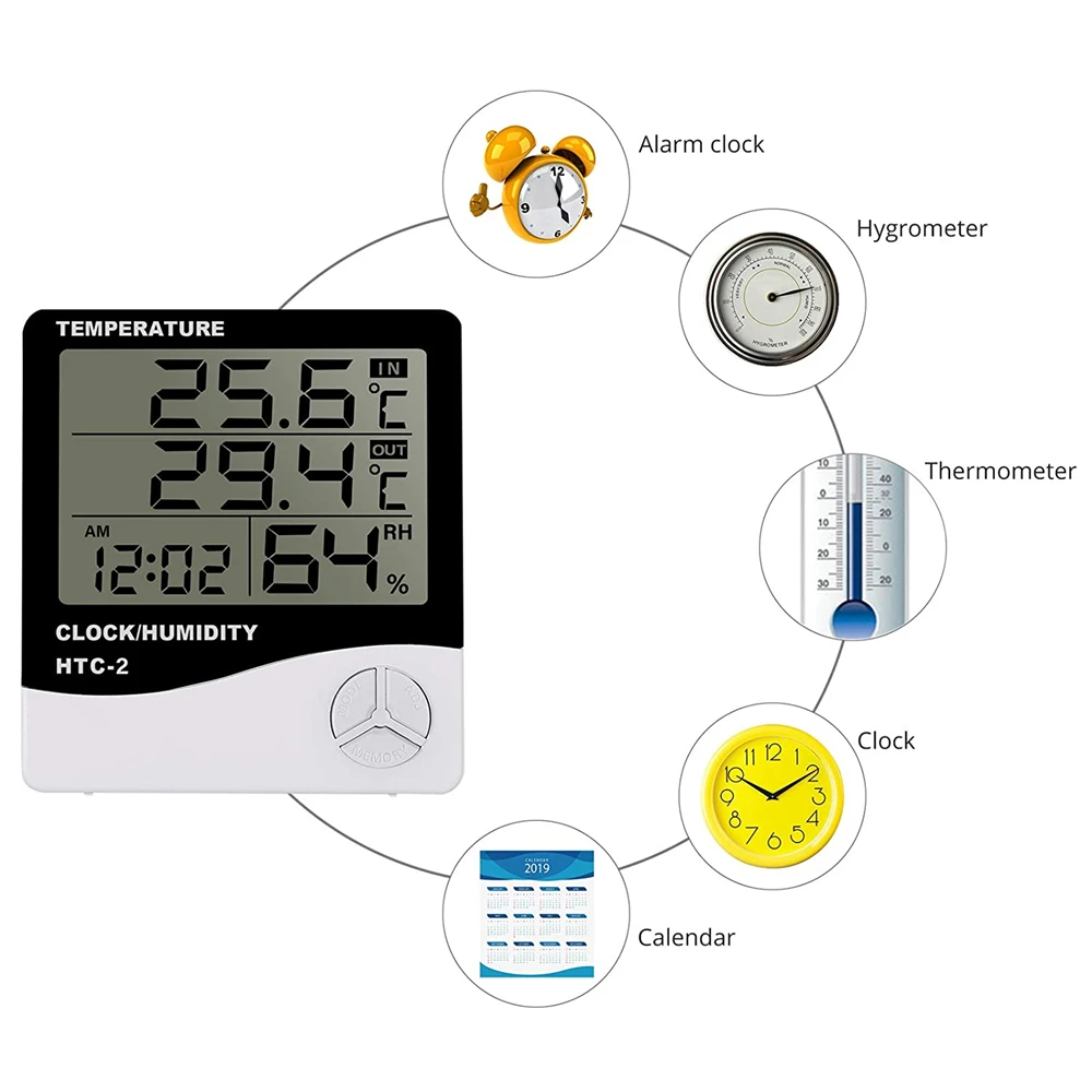 HTC-2 Digital Temperature Humidity Meter | Indoor & Outdoor Sensor |  Clock + Weather Station_img_3