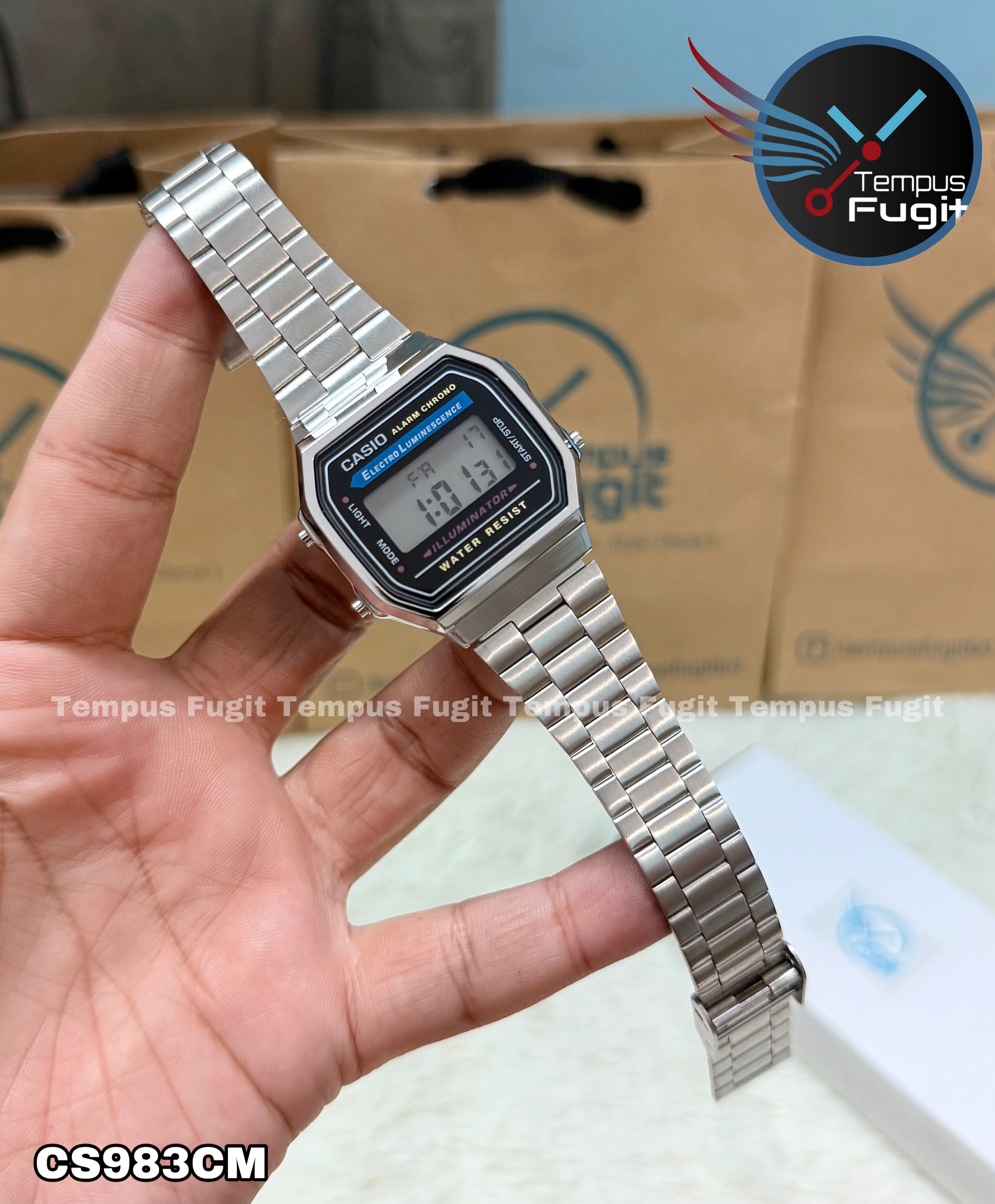 Casio 1572 A168 AAA Grade Unisex Watch- Black Dial- Silver Bezel- Silver Chain- TF Code CS983CM_img_1