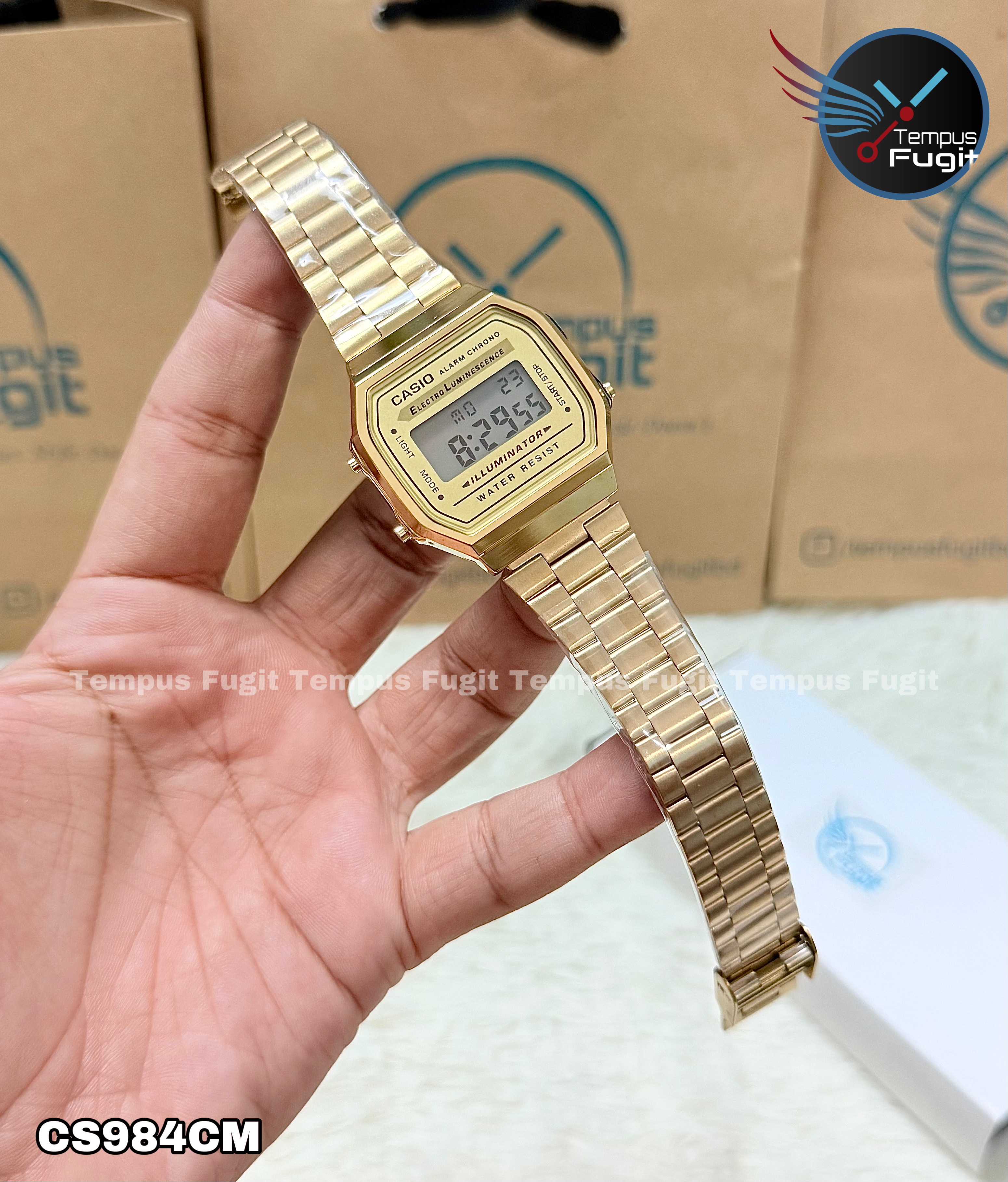 Casio 1572 A168 AAA Grade Unisex Watch- Golden Dial- Golden Bezel- Golden Chain- TF Code CS984CM_img_1