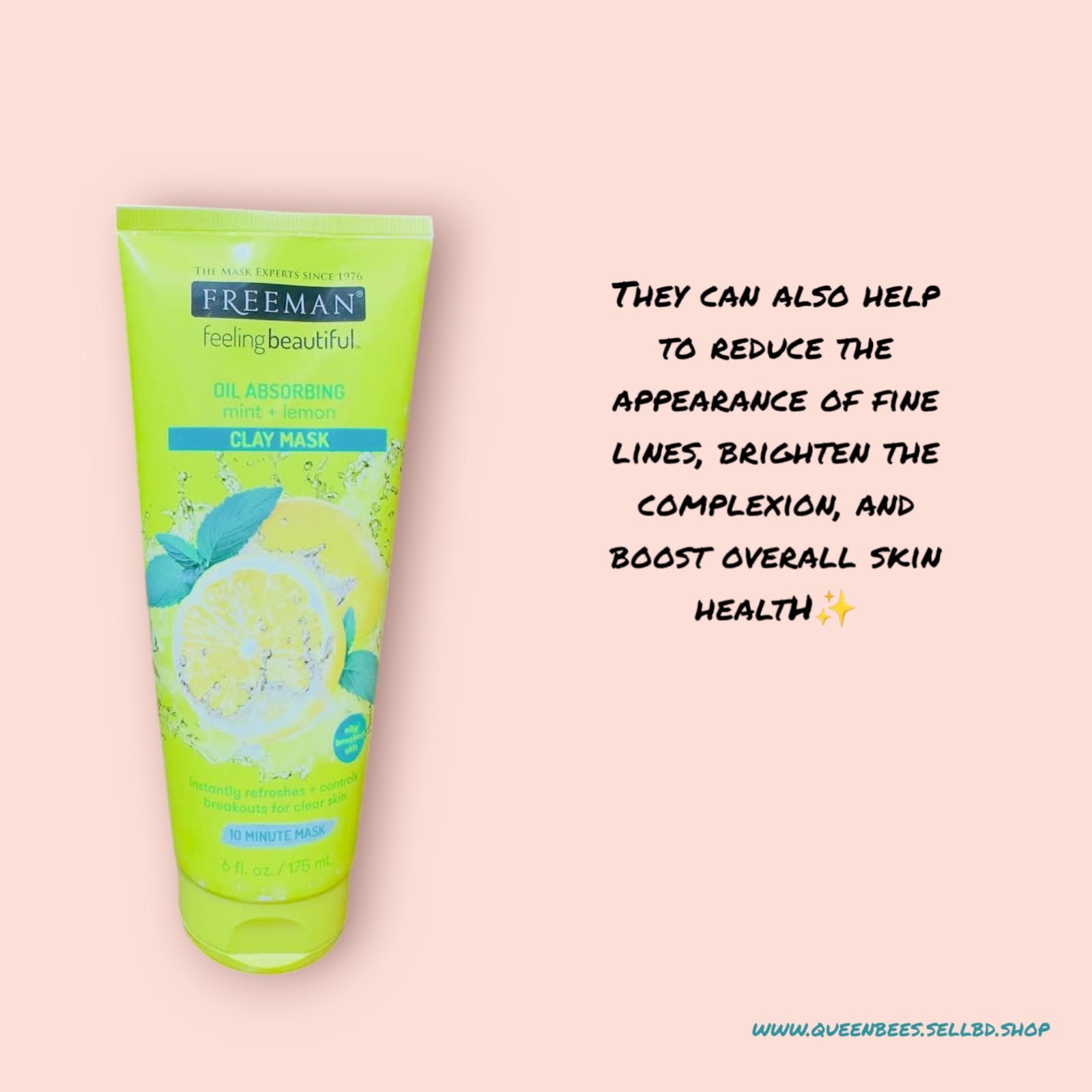 Freeman Oil Absorbing Mint+Lemon Clay Mask(175ml)