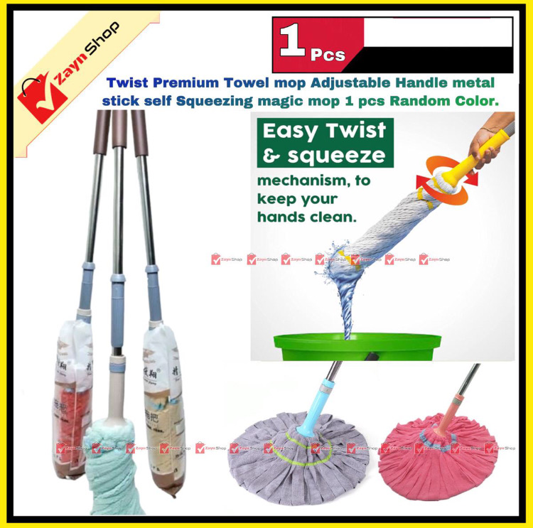 Twist Towel mop Premium Quality Adjustable Handle metal stick auto Squeezing magic mop 1 pcs Random Color_img_0