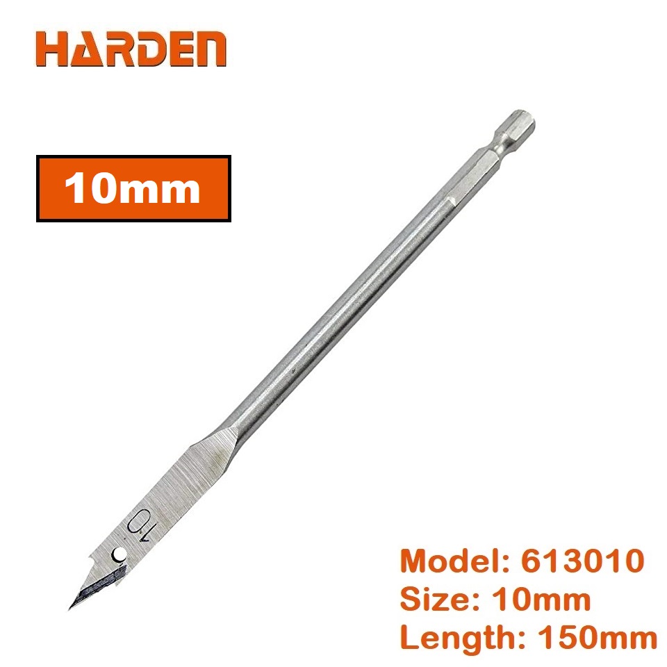HARDEN Flat Wood Bit, ( 10 | 12 | 14 | 16 | 18 | 19 | 20 | 22 | 25mm ), length 150mm, 1/4" hex shank; 613010