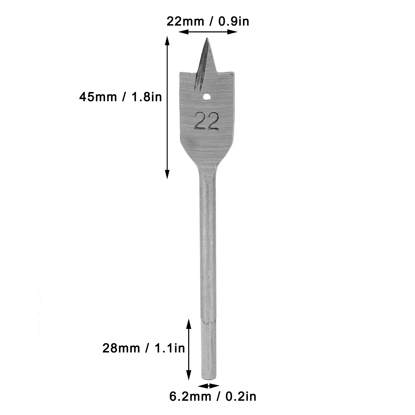 HARDEN Flat Wood Bit, ( 10 | 12 | 14 | 16 | 18 | 19 | 20 | 22 | 25mm ), length 150mm, 1/4" hex shank; 613010_img_15