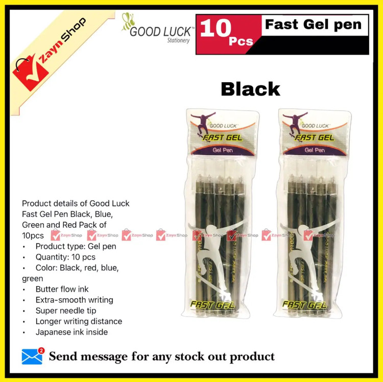 Good Luck Fast Gel Pen Black, Blue, Green and Red Pack of 10pcs_img_0