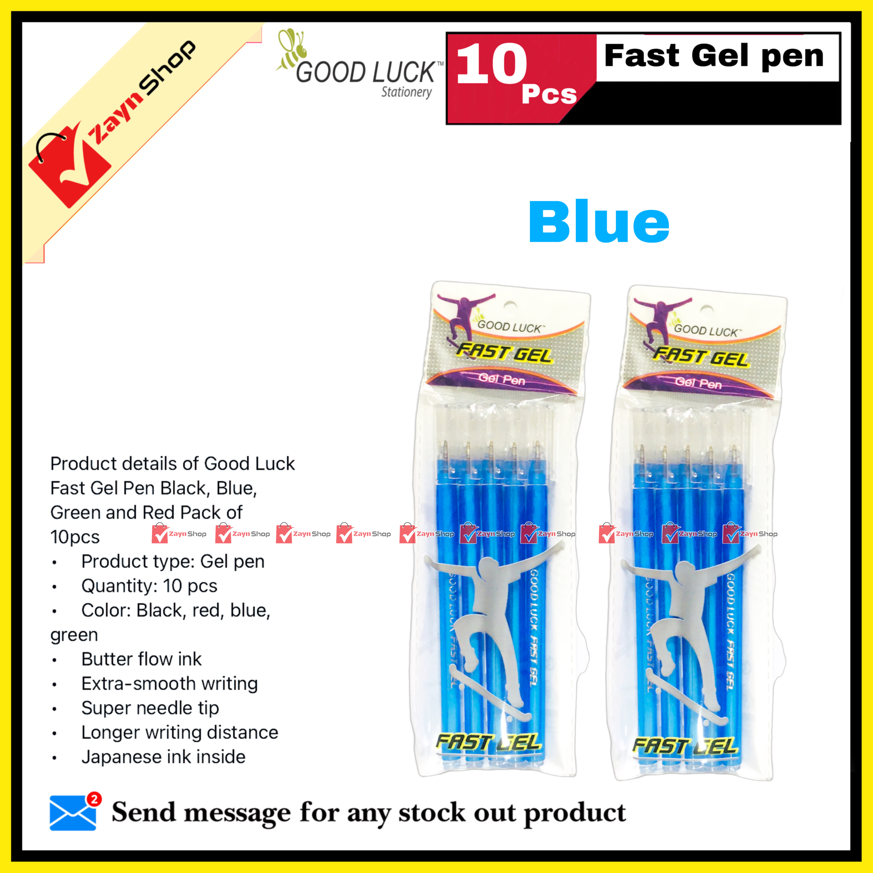 Good Luck Fast Gel Pen Black, Blue, Green and Red Pack of 10pcs_img_1