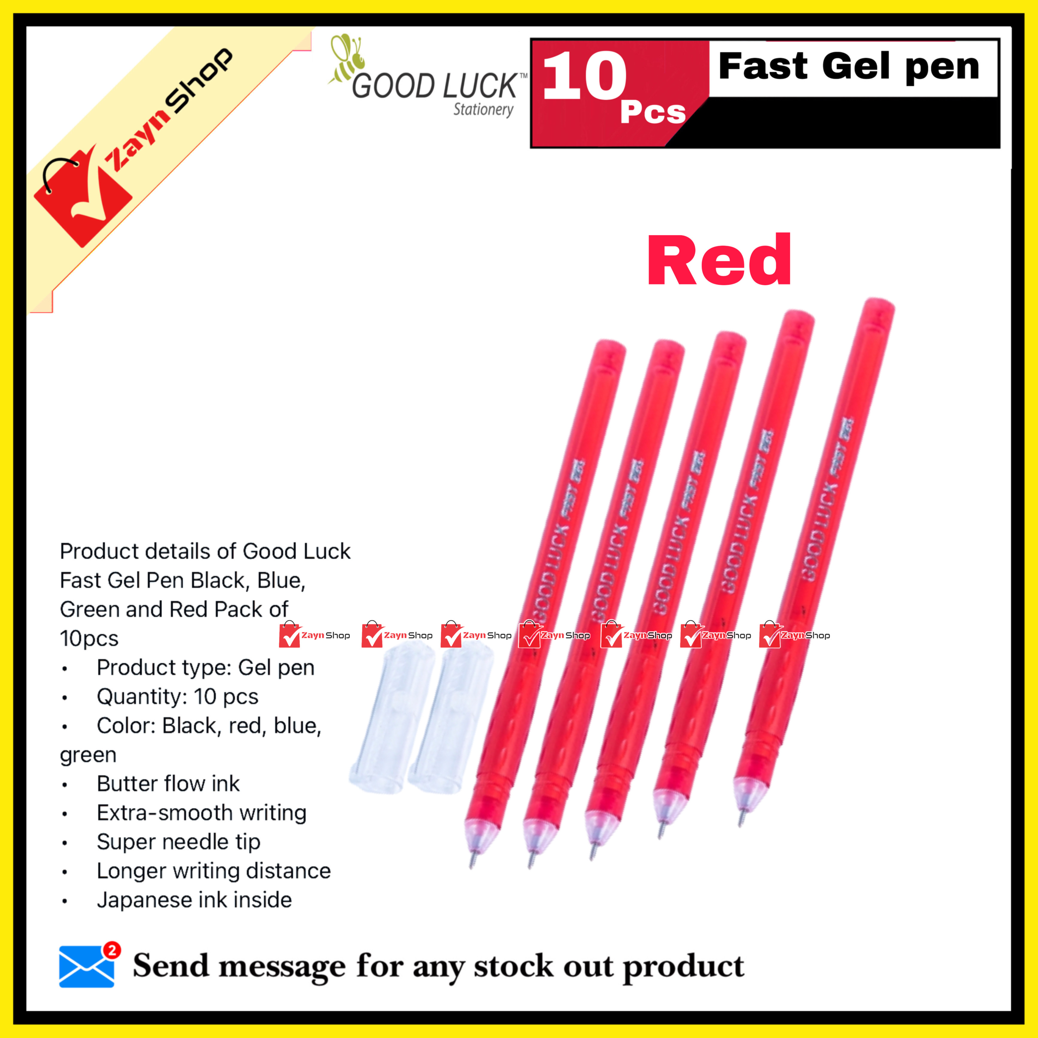 Good Luck Fast Gel Pen Black, Blue, Green and Red Pack of 10pcs_img_5