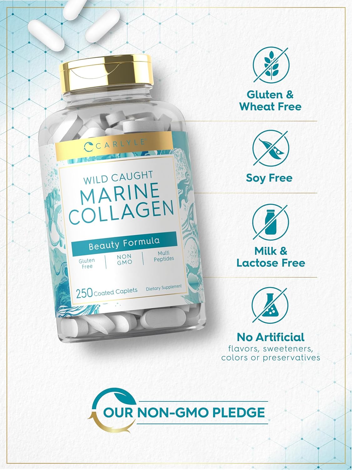 Carlyle Marine Collagen 2000mg - 250 Caplets - Made in USA_img_3