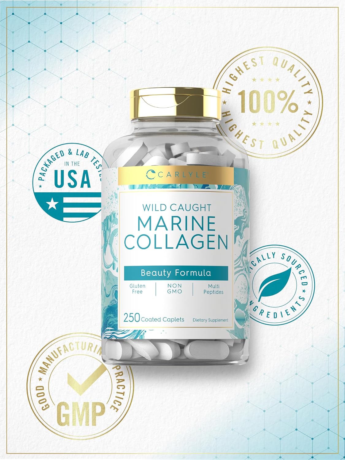 Carlyle Marine Collagen 2000mg - 250 Caplets - Made in USA_img_4
